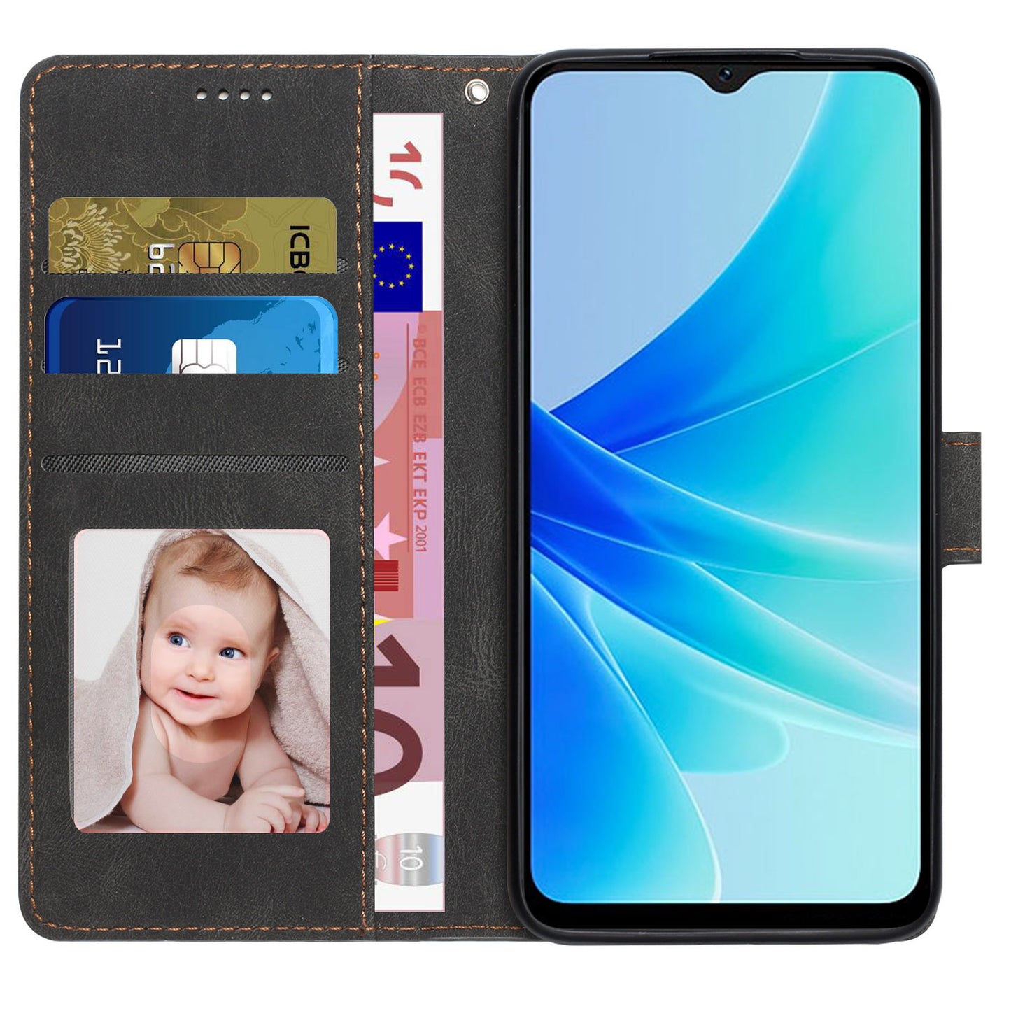 PU Leather Case for Oppo A57 4G / A77 4G / A57s 4G / A57e 4G / A77s 4G / OnePlus Nord N20 SE 4G , Wallet Stand Flip Phone Cover