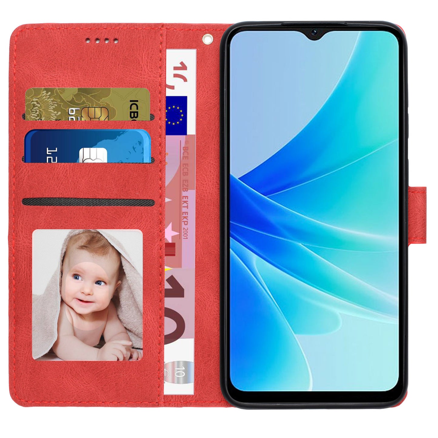 PU Leather Case for Oppo A57 4G / A77 4G / A57s 4G / A57e 4G / A77s 4G / OnePlus Nord N20 SE 4G , Wallet Stand Flip Phone Cover