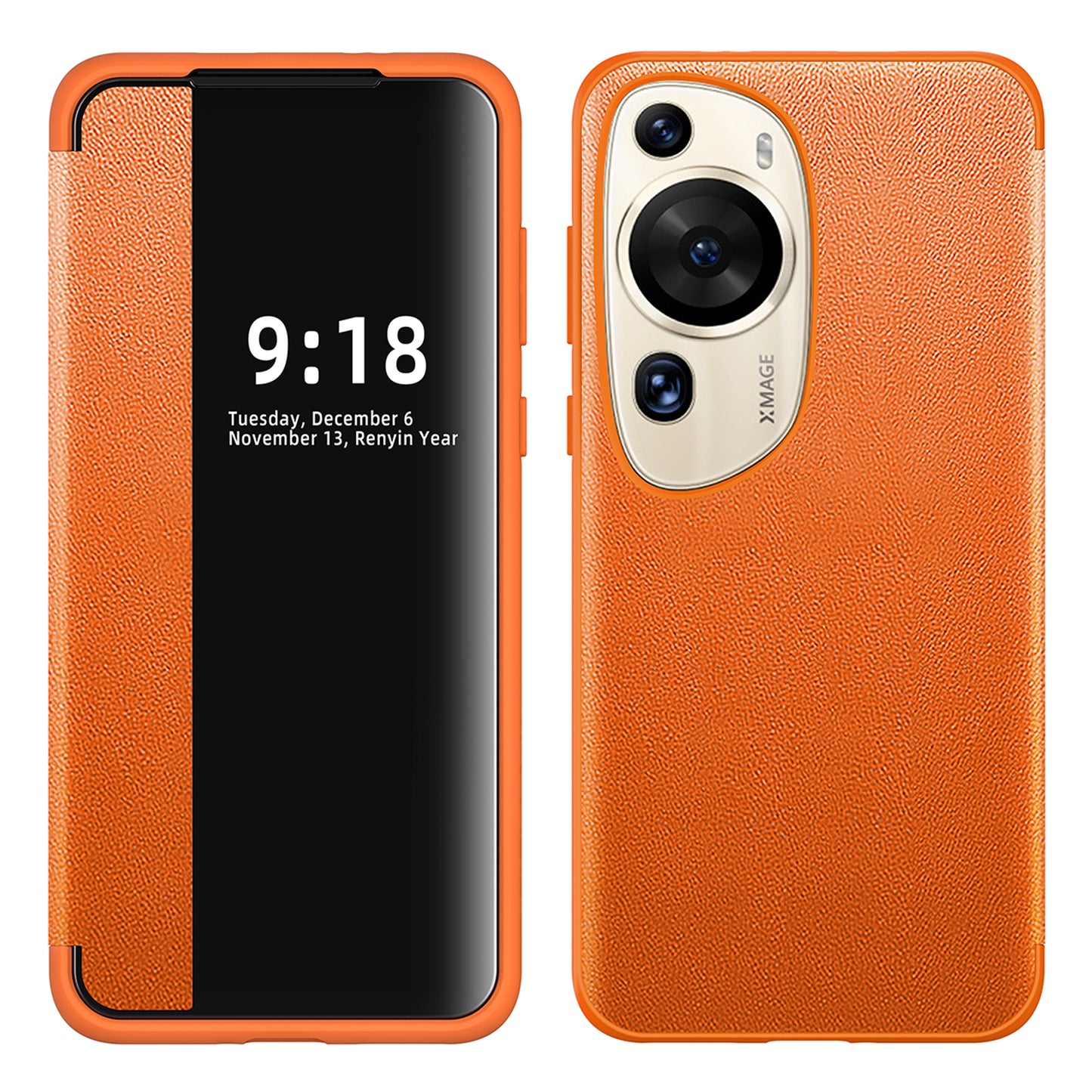 For Huawei P60 Art Phone Case View Window Design Flip Cover Anti-fall PU Leather TPU Acrylic Phone Shell