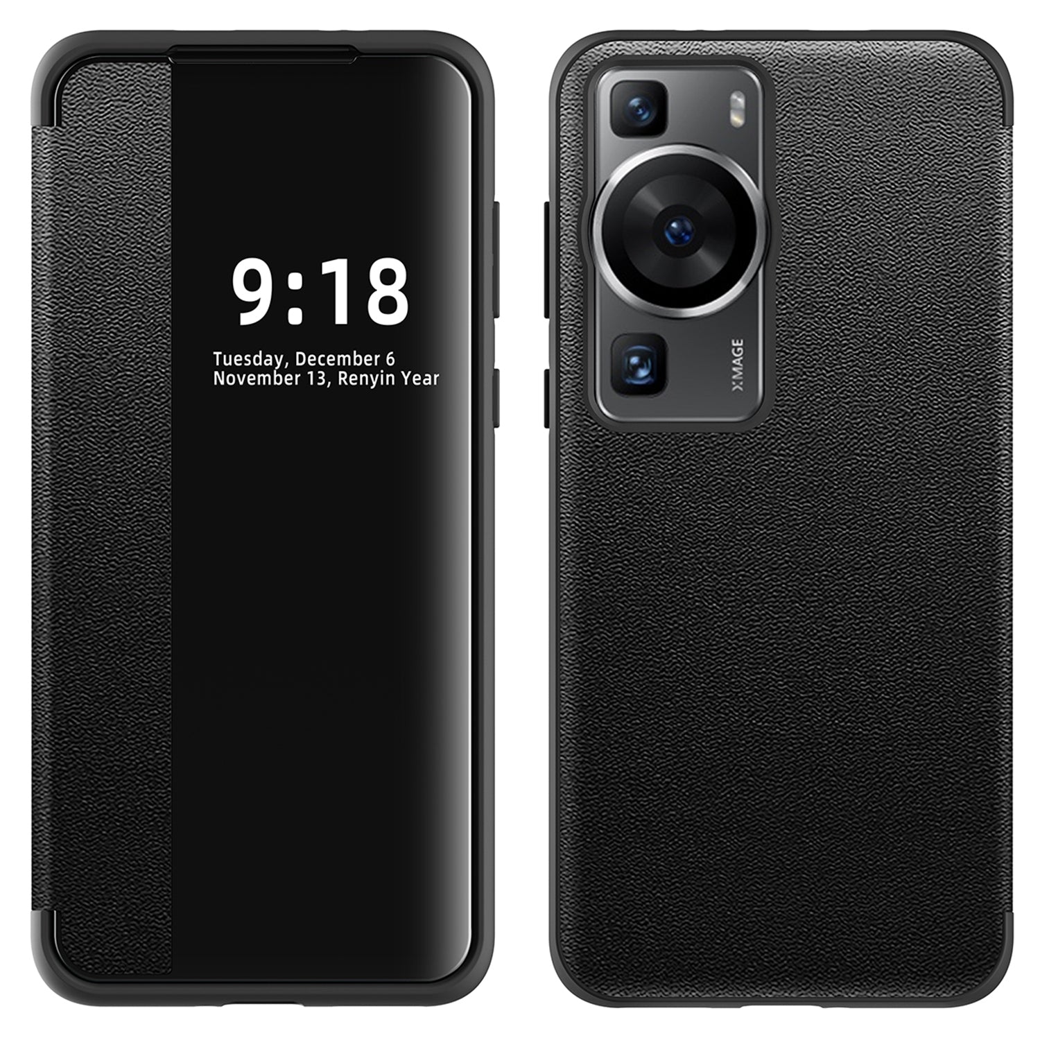 For Huawei P60 Anti-Drop Case View Window PU Leather Flip Cover TPU Acrylic Phone Case