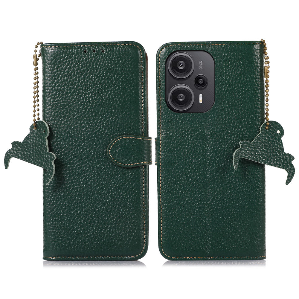 For Xiaomi Redmi Note 12 Turbo / Poco F5 5G RFID Blocking Stand Wallet Phone Case Genuine Cow Leather Phone Cover