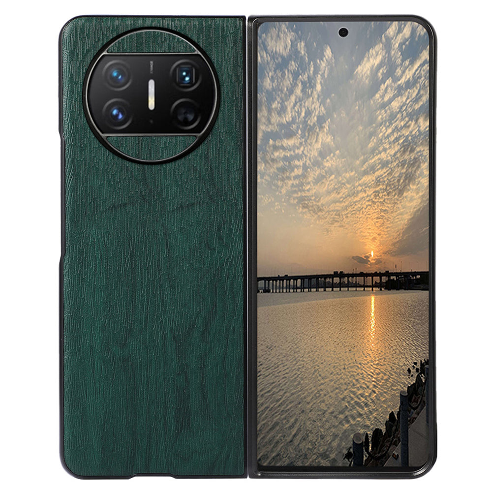 For Huawei Mate X3 5G Wood Texture Phone Case Anti-drop Leather Coated PC Phone Cover