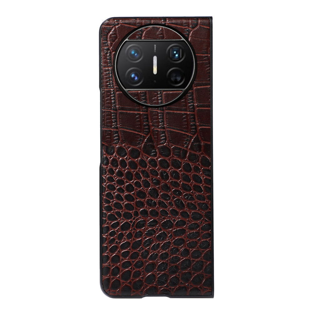 For Huawei Mate X3 5G Folding Phone Case Crocodile Texture Genuine Cowhide Leather Coated PC Cover