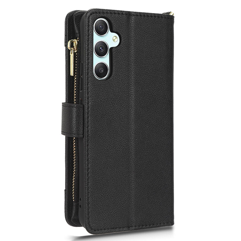 For Samsung Galaxy A34 5G Zipper Pocket Phone Wallet Case Cellphone Cover with 2 Straps
