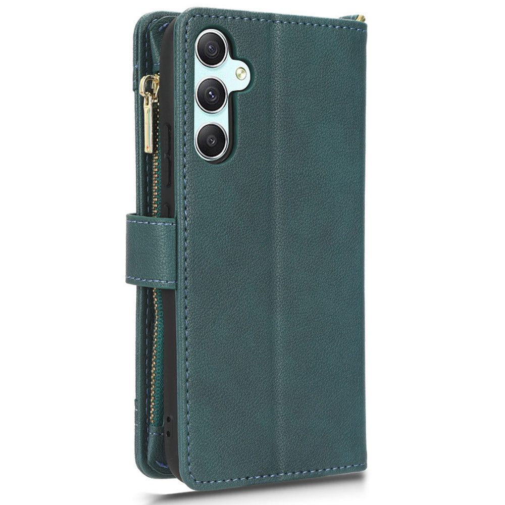 For Samsung Galaxy A34 5G Zipper Pocket Phone Wallet Case Cellphone Cover with 2 Straps