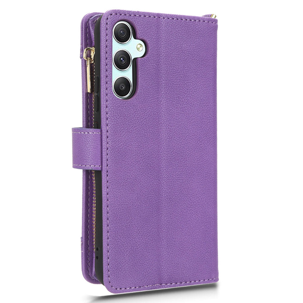 For Samsung Galaxy A34 5G Zipper Pocket Phone Wallet Case Cellphone Cover with 2 Straps