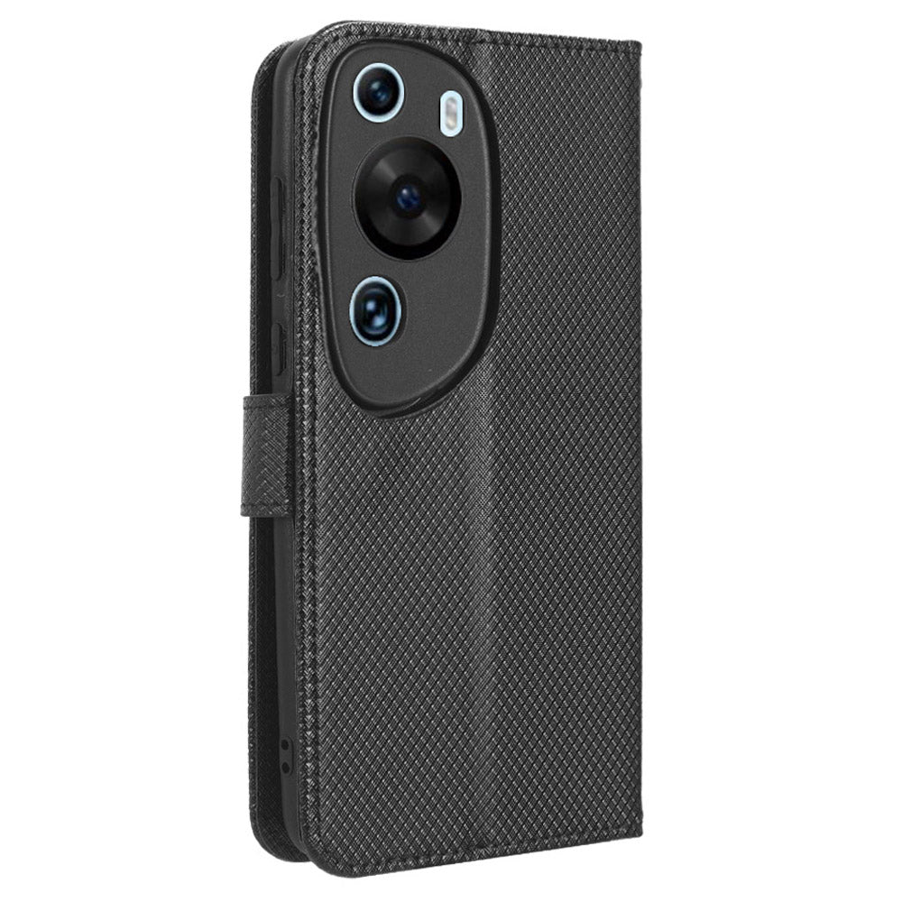 PU Leather Flip Case for Huawei P60 Art Protective Cover Diamond Texture Anti-Drop Wallet Phone Case