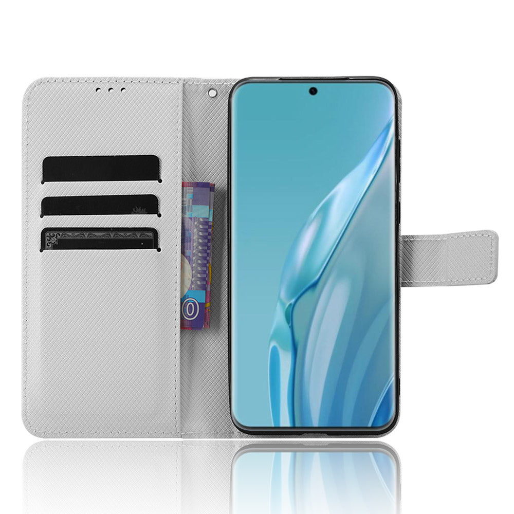 PU Leather Flip Case for Huawei P60 Art Protective Cover Diamond Texture Anti-Drop Wallet Phone Case