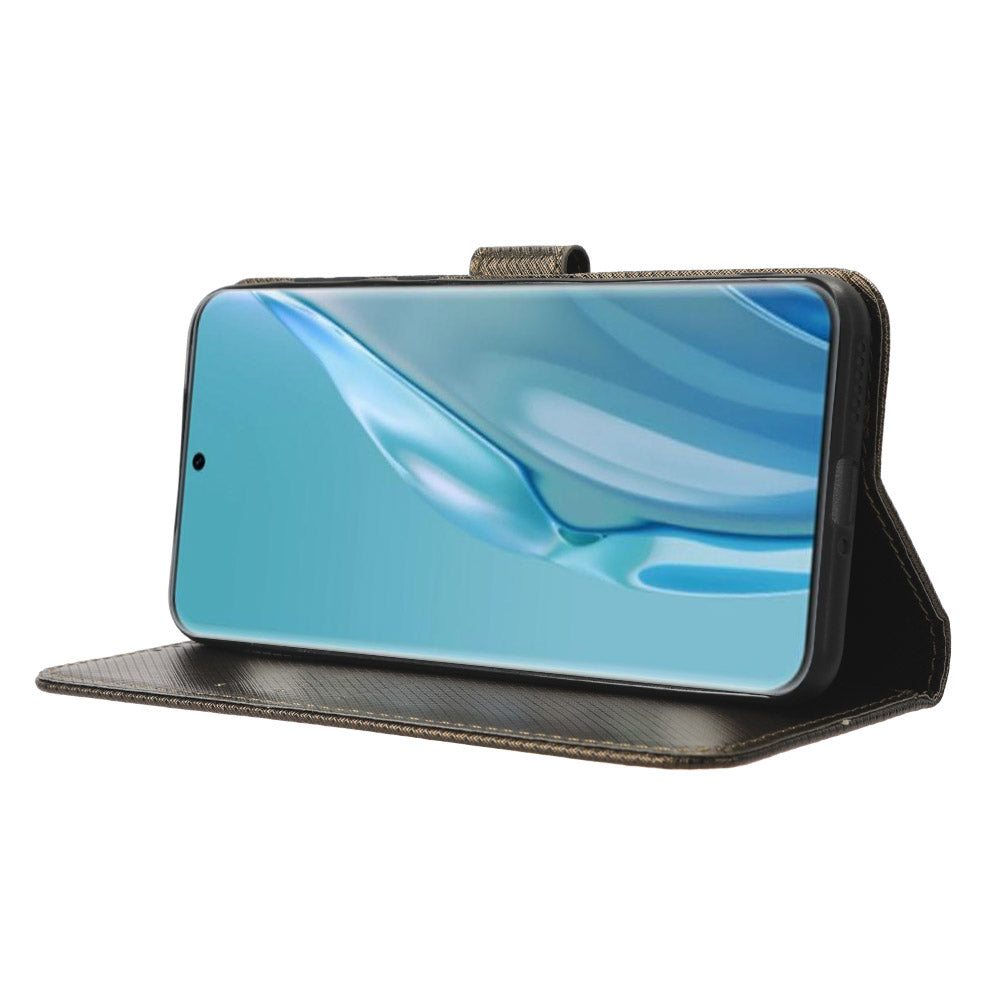 PU Leather Flip Case for Huawei P60 Art Protective Cover Diamond Texture Anti-Drop Wallet Phone Case