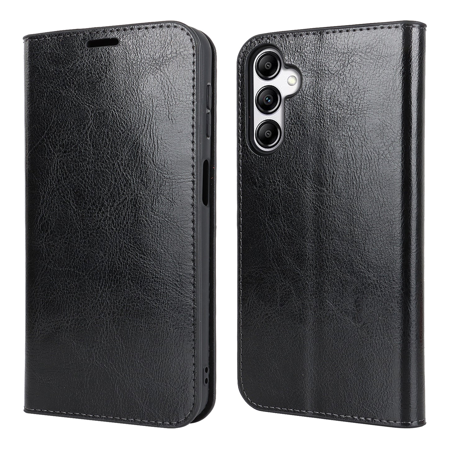 Genuine Cow Leather Phone Cover for Samsung Galaxy A24 4G Crazy Horse Texture Anti-drop Phone Case with Wallet