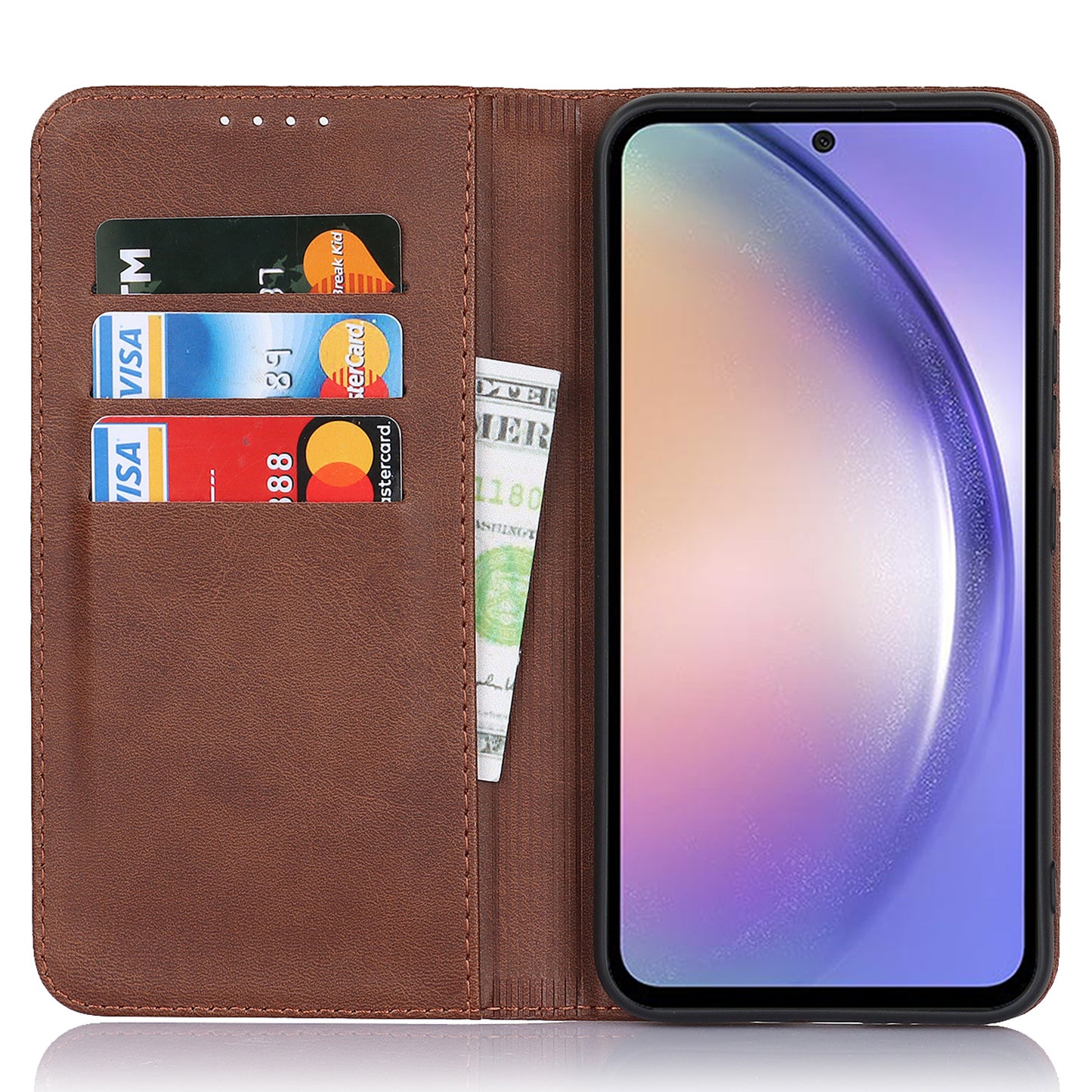 PU Leather Folio Flip Cover for Samsung Galaxy A54 5G Wallet Phone Case Calf Texture Shockproof Case