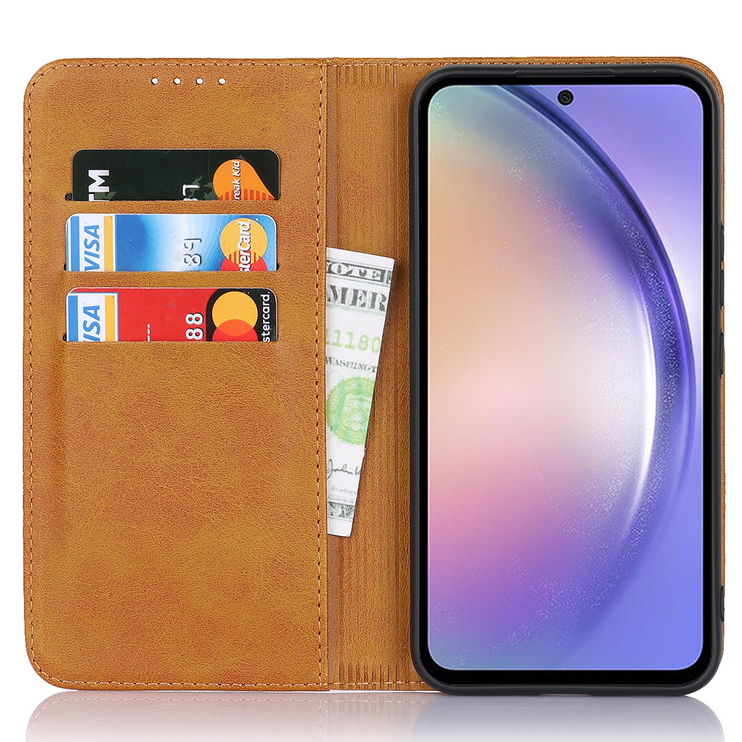 PU Leather Folio Flip Cover for Samsung Galaxy A54 5G Wallet Phone Case Calf Texture Shockproof Case