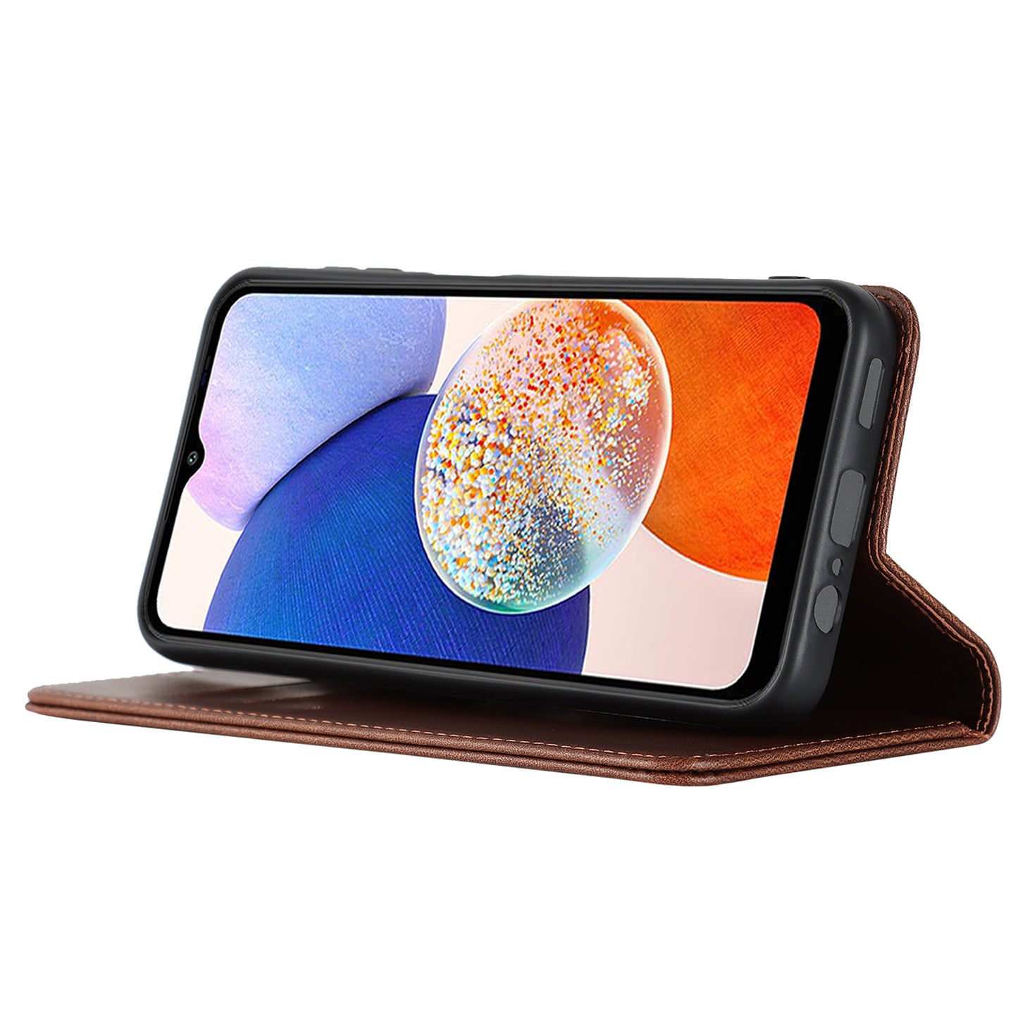 For Samsung Galaxy A14 5G PU Leather Phone Case Calf Texture Stand Wallet Flip Folio Cover