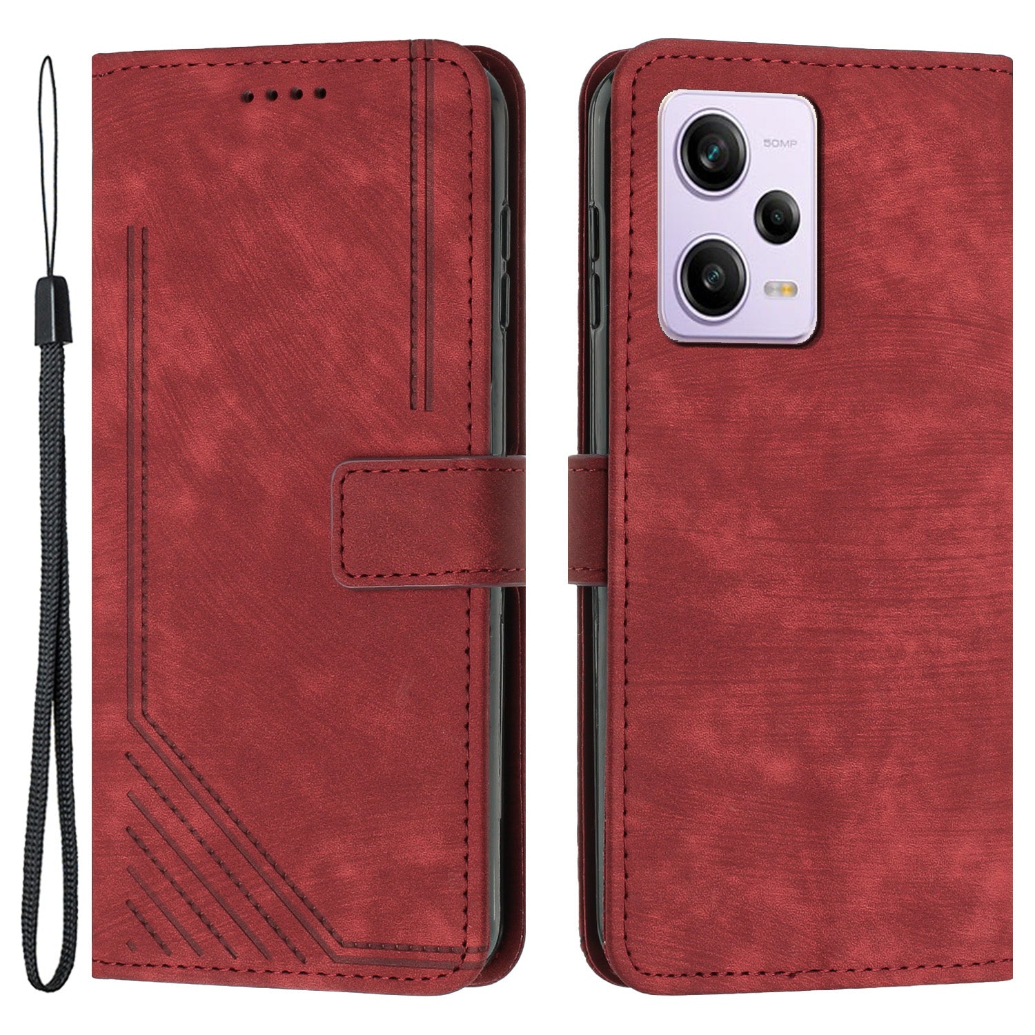 For Xiaomi Redmi Note 12 Pro+ 5G / Note 12 Explorer 5G Skin-touch Phone Case Lines Imprinted Leather Wallet Stand Phone Cover