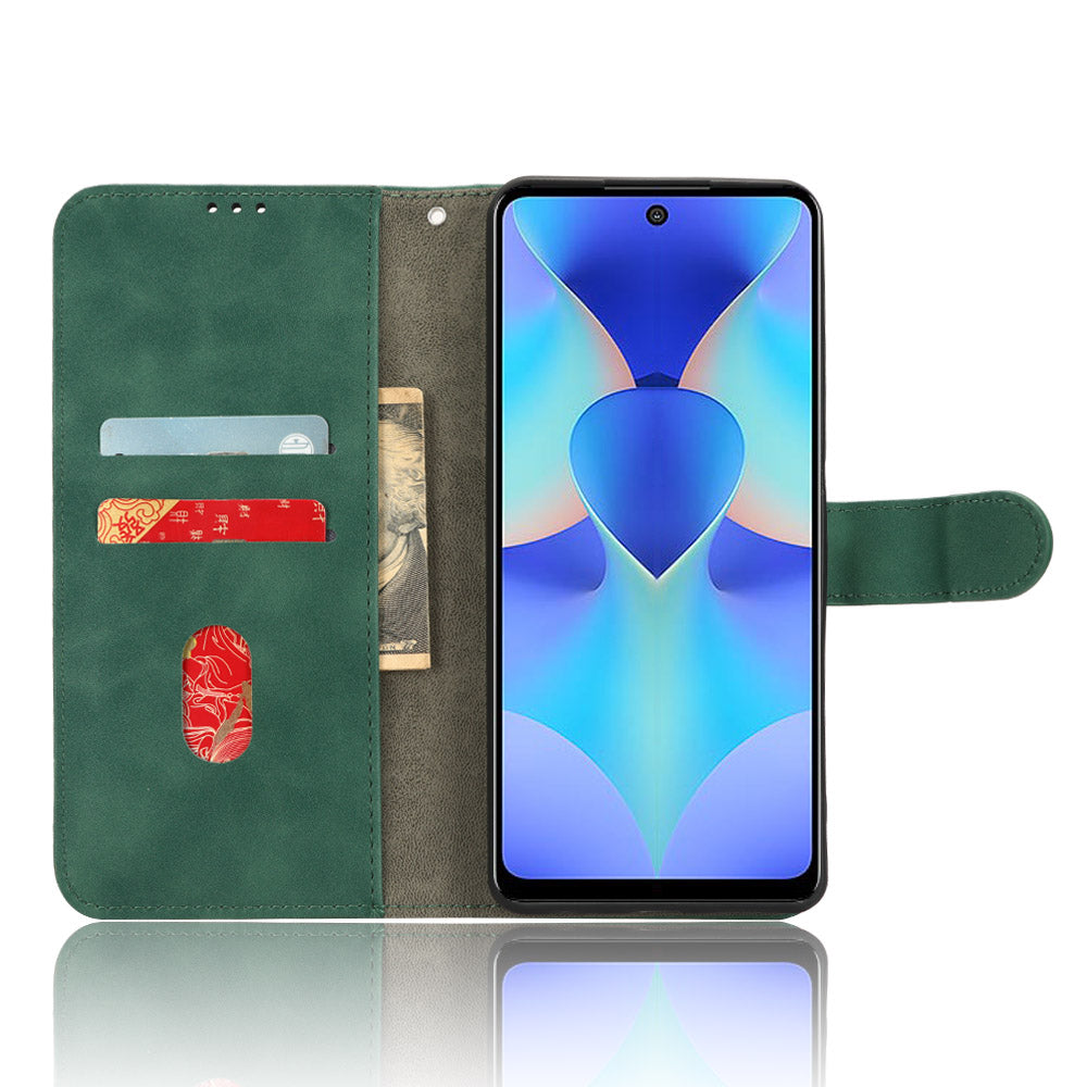 For Tecno Spark 10 Pro Skin-touch Leather Folio Case Wallet Stand Magnetic Protective Phone Cover