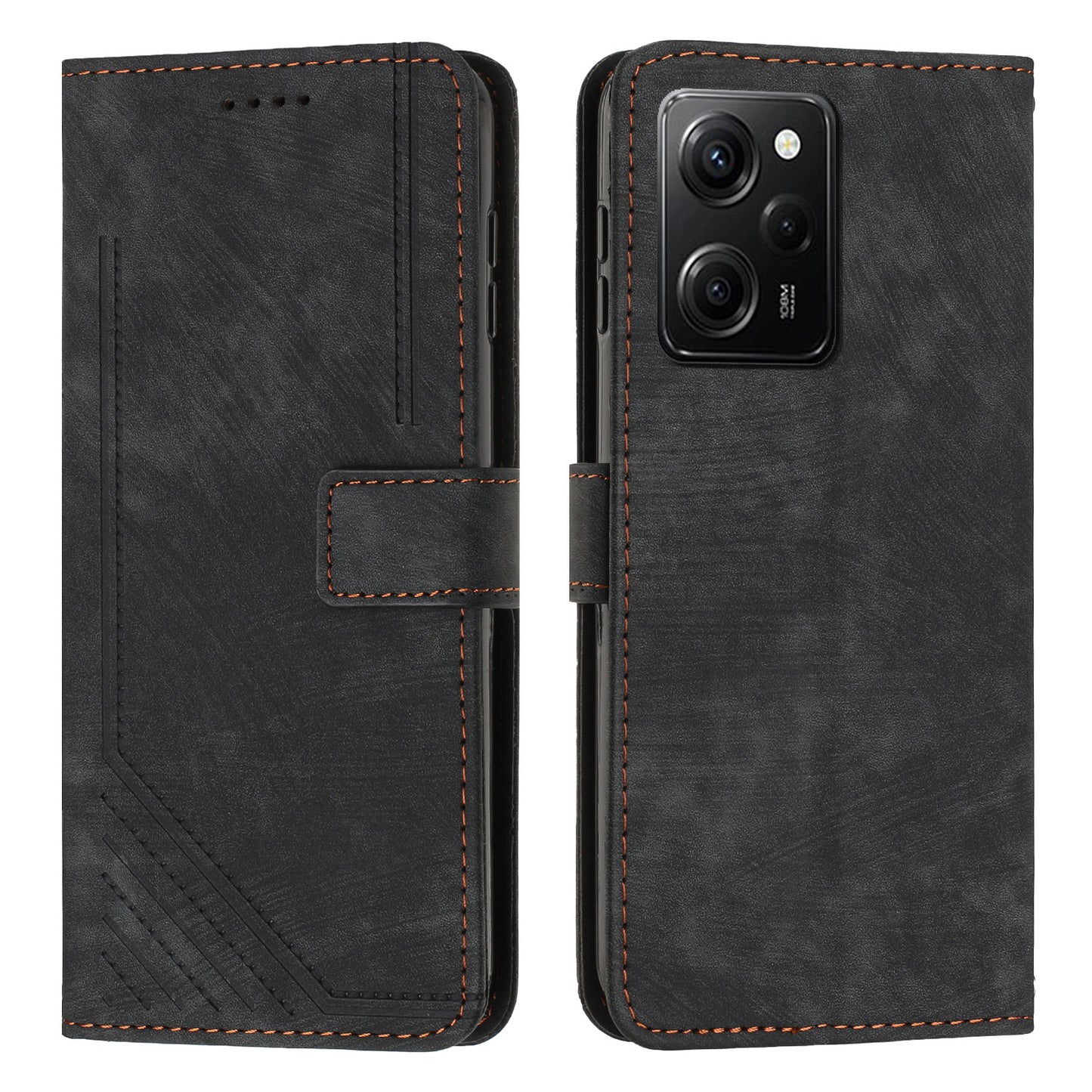 Leather Phone Case For Xiaomi Poco X5 Pro 5G / Redmi Note 12 Pro Speed 5G / Note 12 Pro 5G , Lines Imprinted Wallet Stand Cover