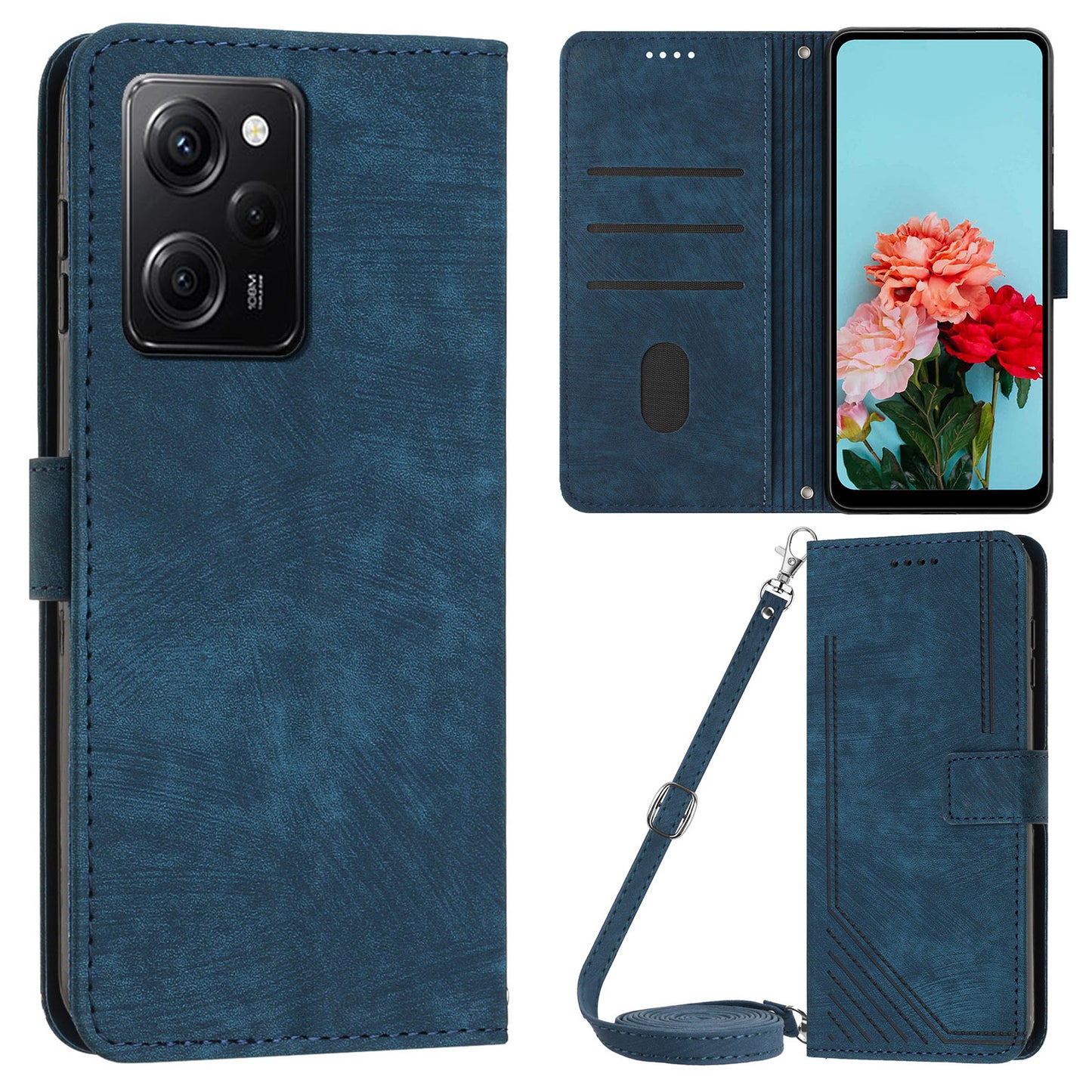 Leather Phone Case For Xiaomi Poco X5 Pro 5G / Redmi Note 12 Pro Speed 5G / Note 12 Pro 5G , Lines Imprinted Wallet Stand Cover