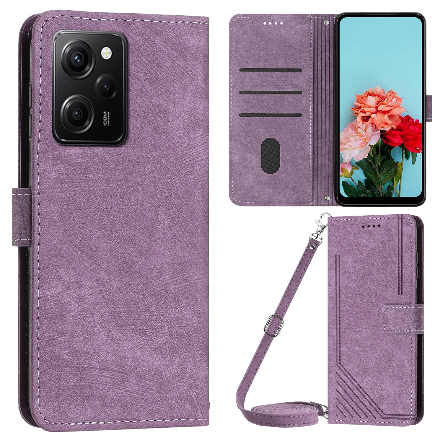 Leather Phone Case For Xiaomi Poco X5 Pro 5G / Redmi Note 12 Pro Speed 5G / Note 12 Pro 5G , Lines Imprinted Wallet Stand Cover