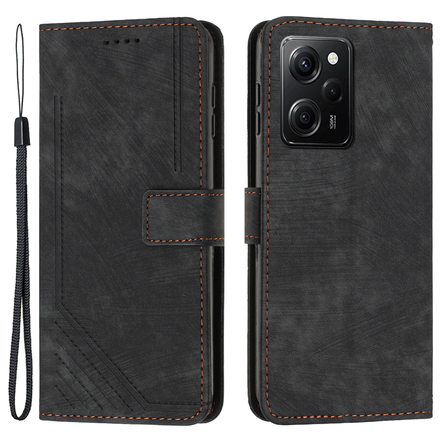 Folio Phone Wallet Case for Xiaomi Redmi Note 12 Pro Speed 5G / Note 12 Pro 5G / Poco X5 Pro 5G , Lines Imprinted Leather Stand Phone Cover
