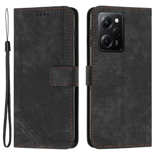 Folio Phone Wallet Case for Xiaomi Redmi Note 12 Pro Speed 5G / Note 12 Pro 5G / Poco X5 Pro 5G , Lines Imprinted Leather Stand Phone Cover