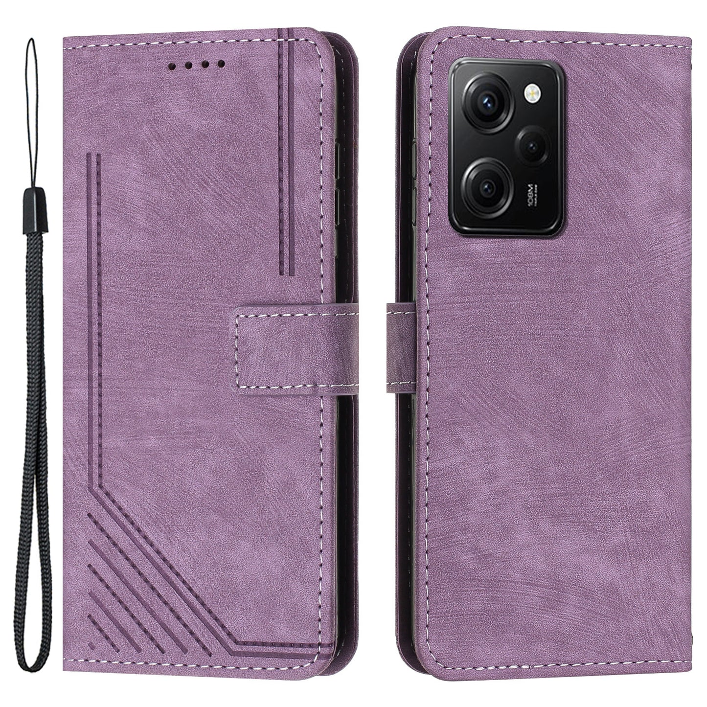 Folio Phone Wallet Case for Xiaomi Redmi Note 12 Pro Speed 5G / Note 12 Pro 5G / Poco X5 Pro 5G , Lines Imprinted Leather Stand Phone Cover