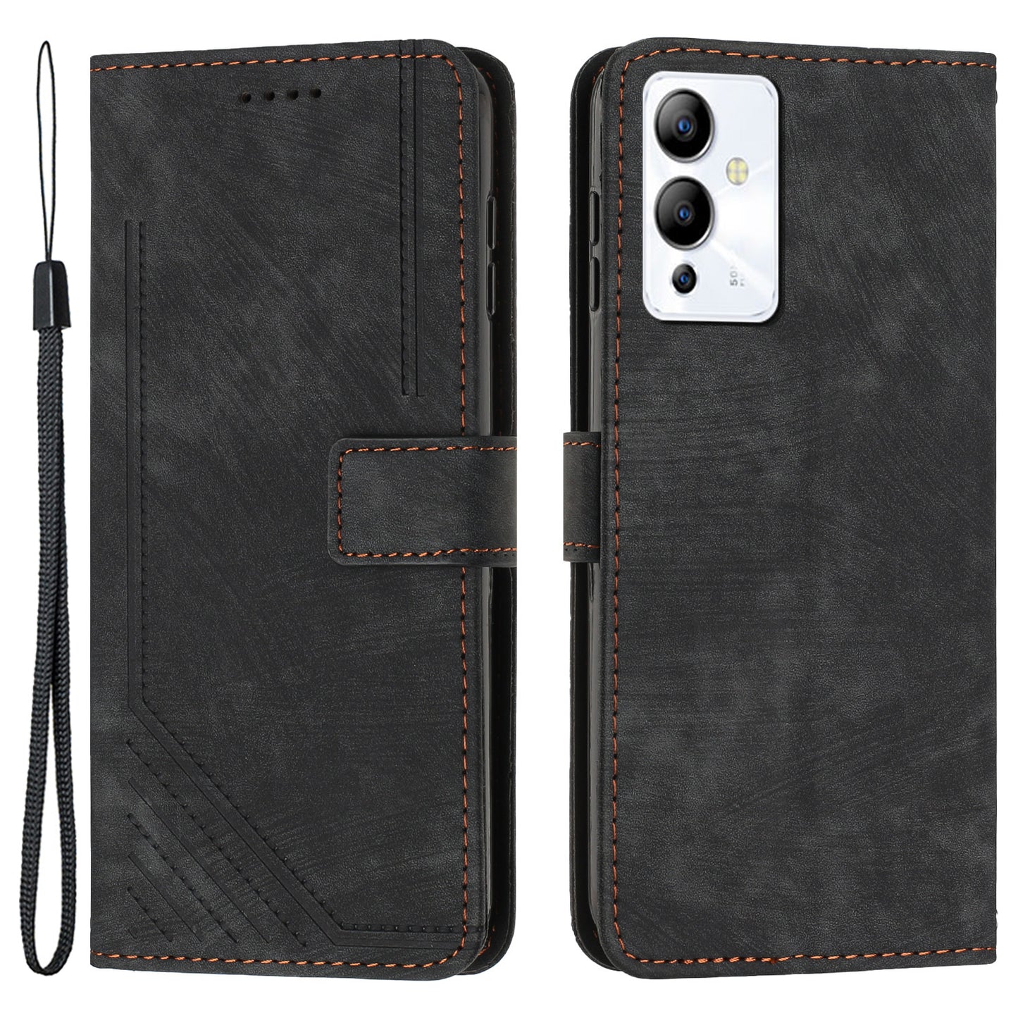 For Infinix Note 12 5G / Note 12 Pro 5G PU Leather Skin-touch Phone Case Lines Imprinted Wallet Cover Stand