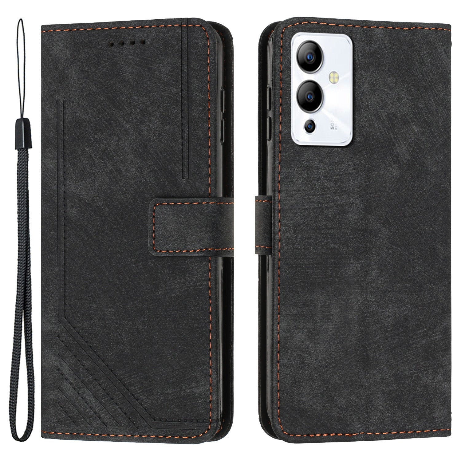 For Infinix Note 12 5G / Note 12 Pro 5G PU Leather Skin-touch Phone Case Lines Imprinted Wallet Cover Stand