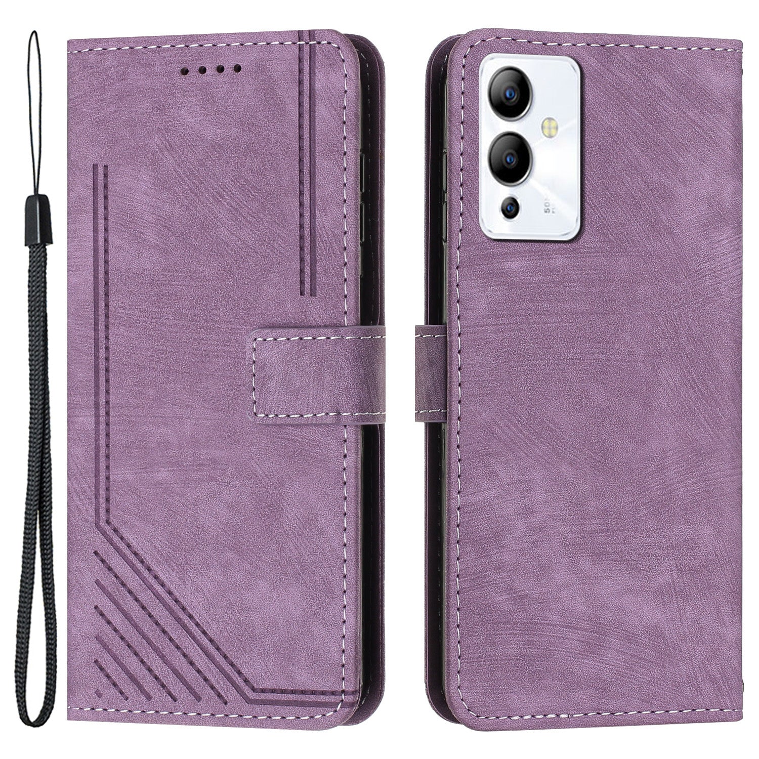 For Infinix Note 12 5G / Note 12 Pro 5G PU Leather Skin-touch Phone Case Lines Imprinted Wallet Cover Stand