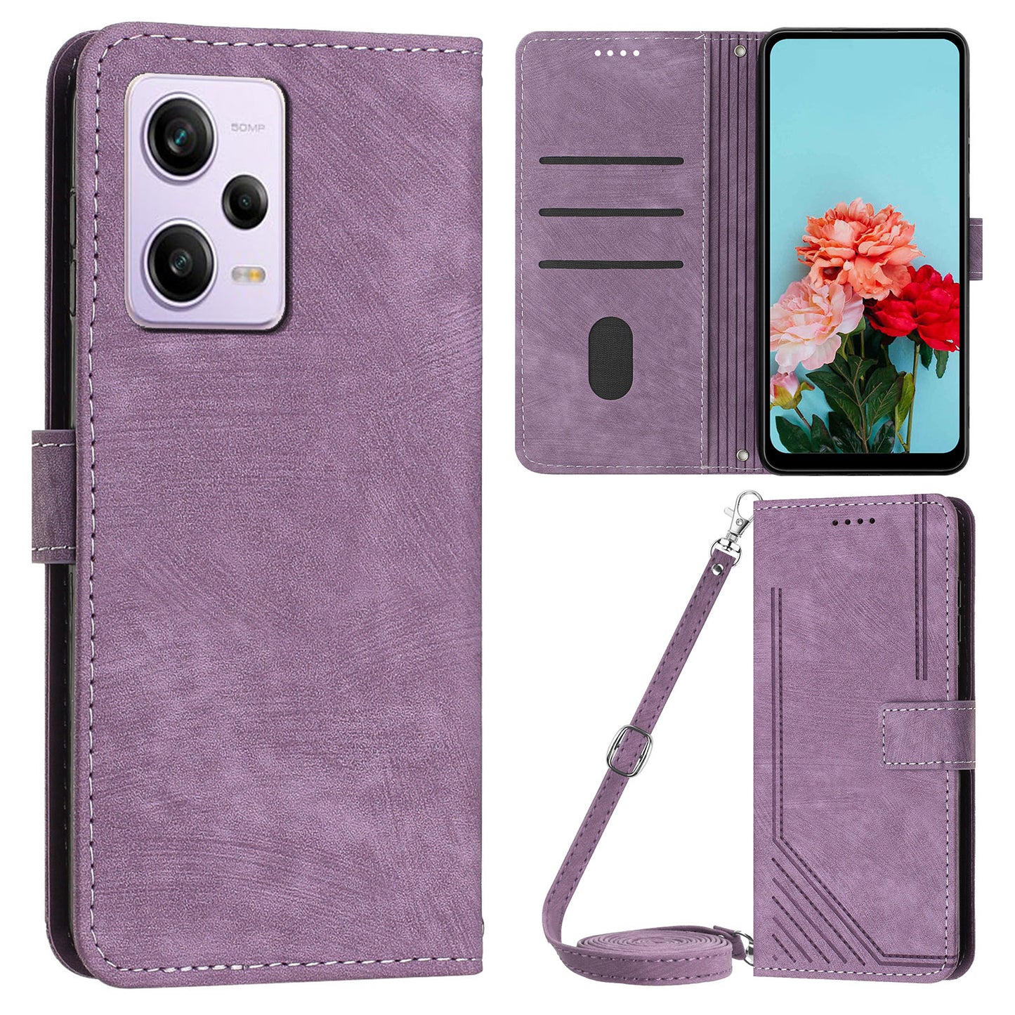 For Xiaomi Redmi Note 12 Pro+ 5G / Note 12 Explorer 5G Wallet Phone Case Lines Imprinted Leather Stand Protective Flip Cover