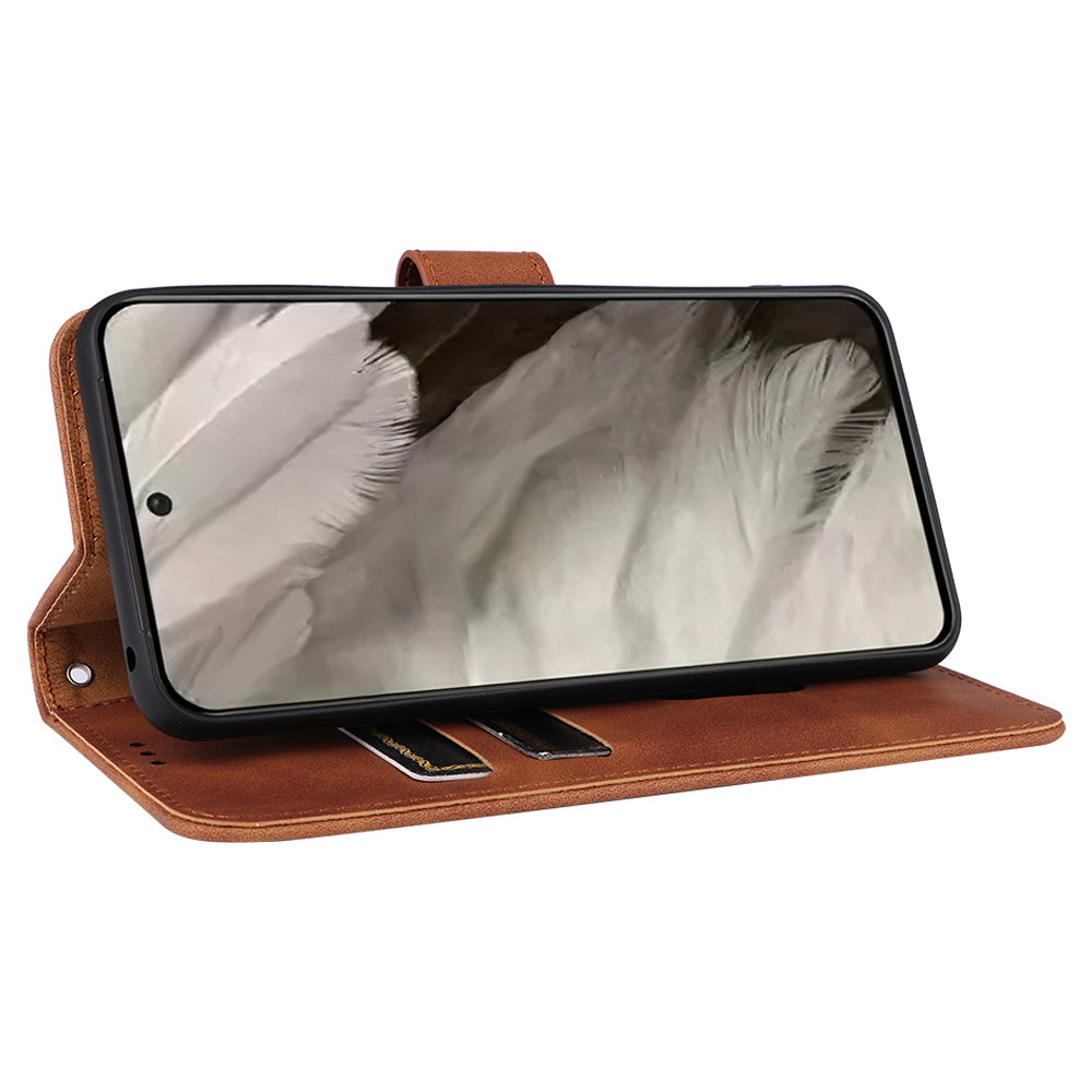 For Google Pixel 8 Leather Flip Wallet Phone Case Skin-touch Shockproof Stand Cover with Strap