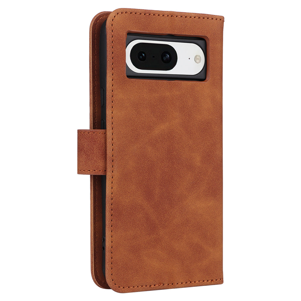 For Google Pixel 8 Leather Flip Wallet Phone Case Skin-touch Shockproof Stand Cover with Strap