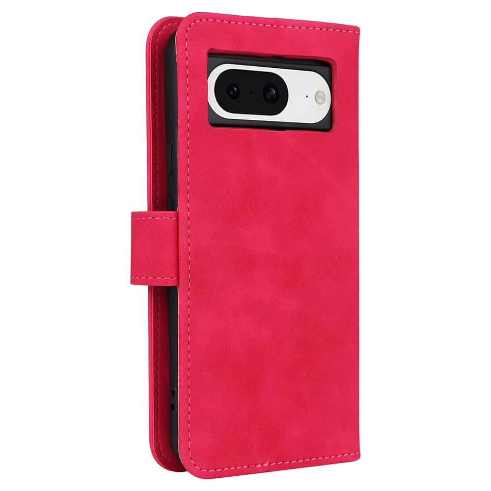 For Google Pixel 8 Leather Flip Wallet Phone Case Skin-touch Shockproof Stand Cover with Strap