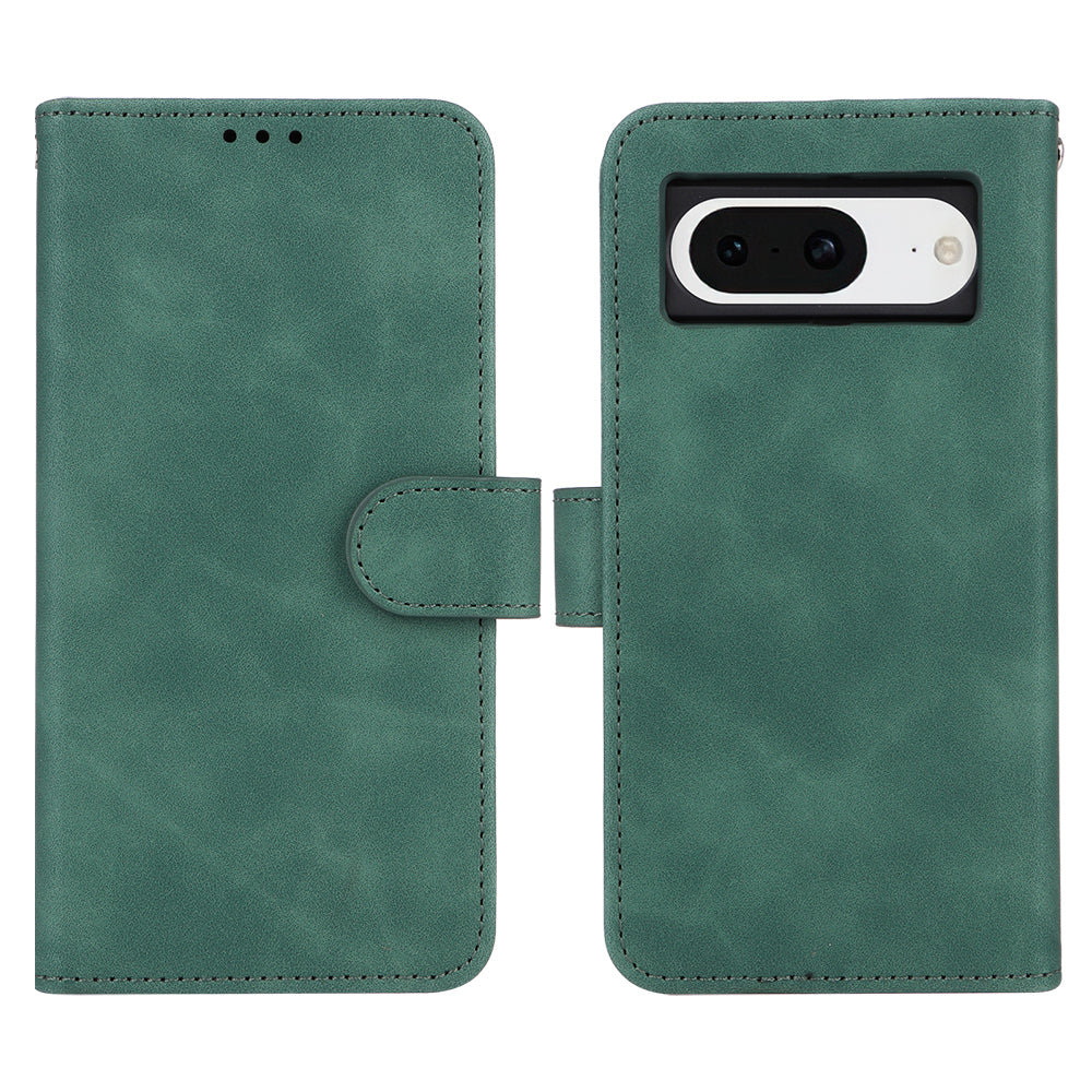 For Google Pixel 8 Leather Flip Wallet Phone Case Skin-touch Shockproof Stand Cover with Strap