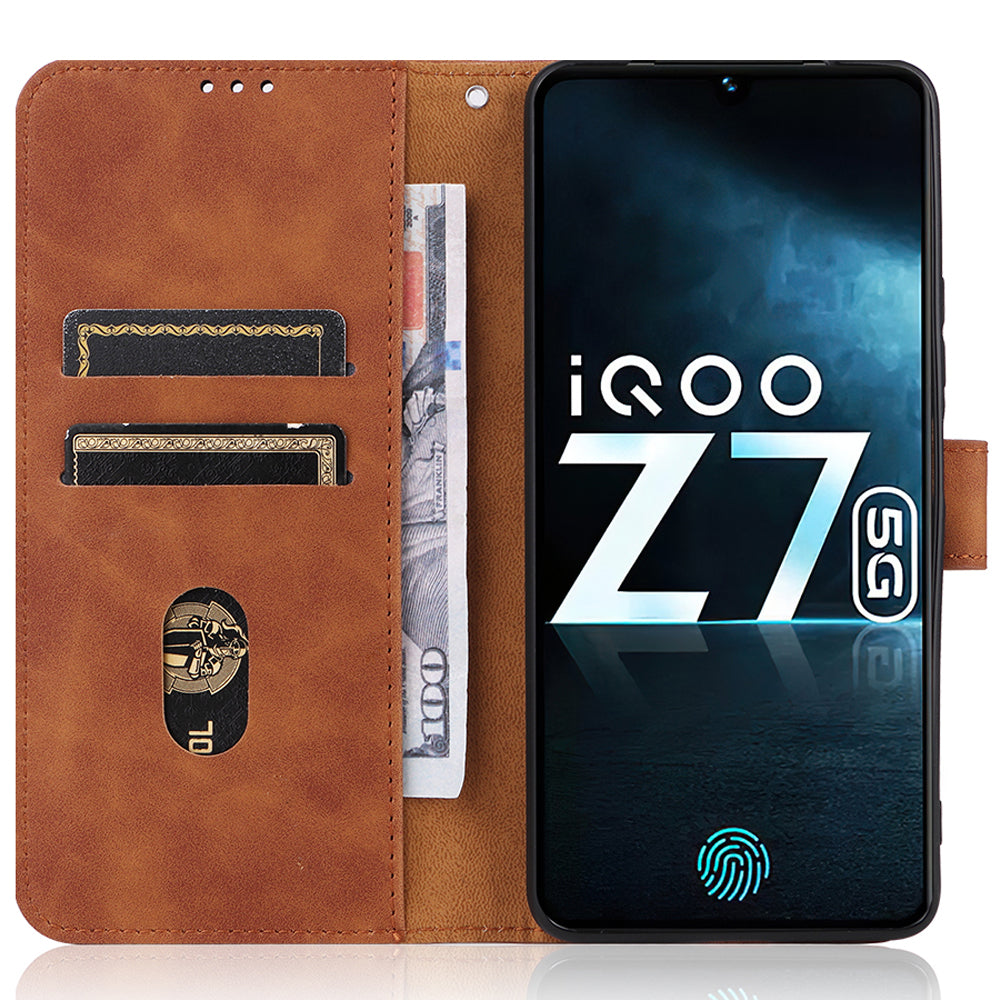 For vivo iQOO Z7 5G Skin-touch Leather Phone Case Wallet Stand Folio Flip Cover