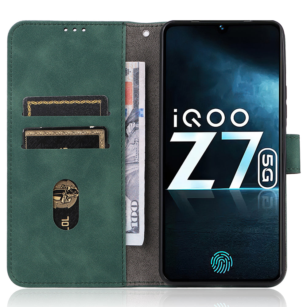 For vivo iQOO Z7 5G Skin-touch Leather Phone Case Wallet Stand Folio Flip Cover