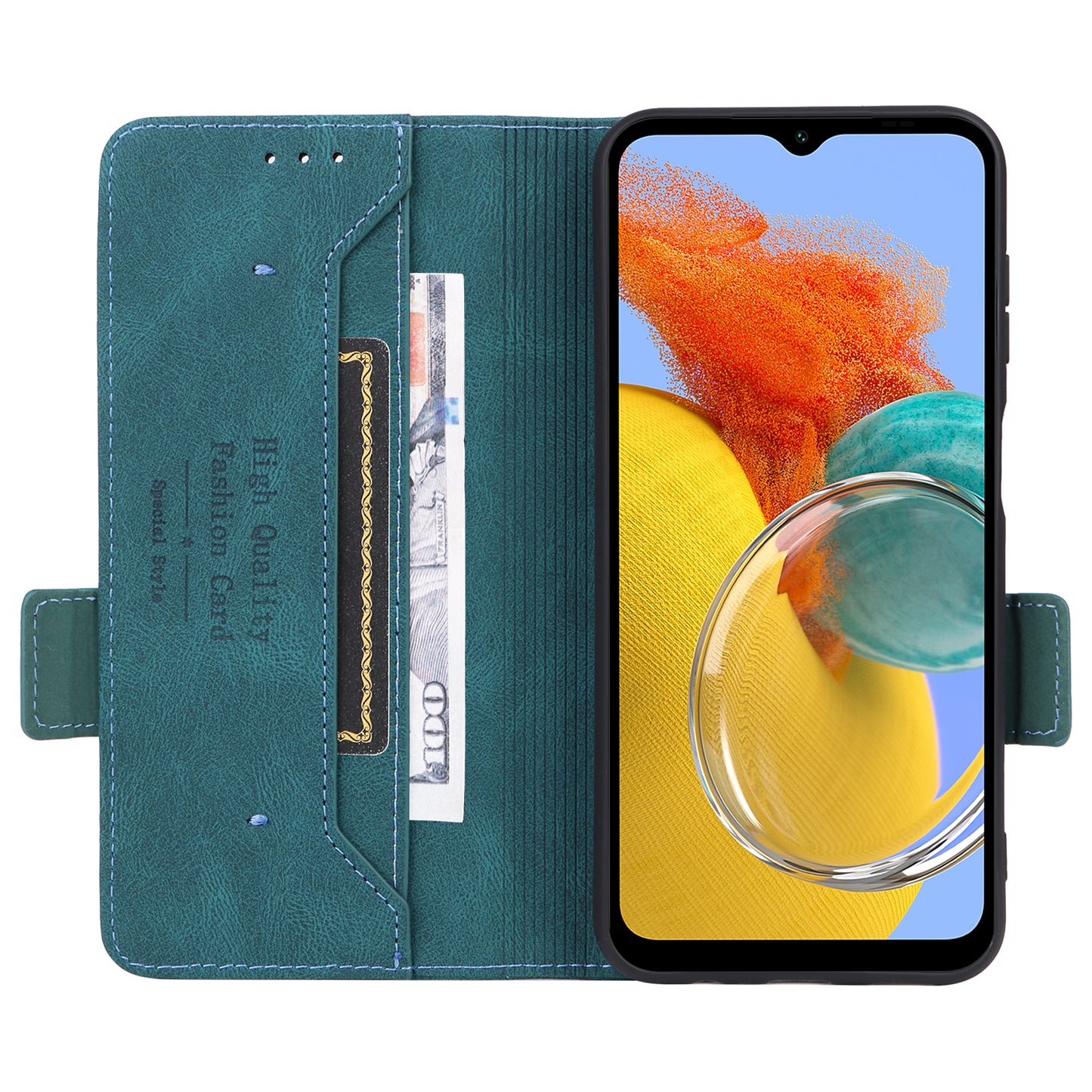 For Samsung Galaxy M14 5G Leather Wallet Phone Case Hardware Decor Flip Stand Cover