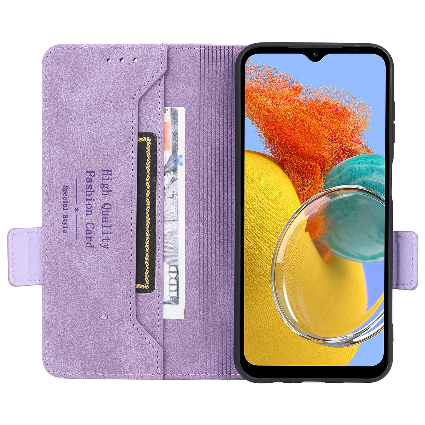 For Samsung Galaxy M14 5G Leather Wallet Phone Case Hardware Decor Flip Stand Cover