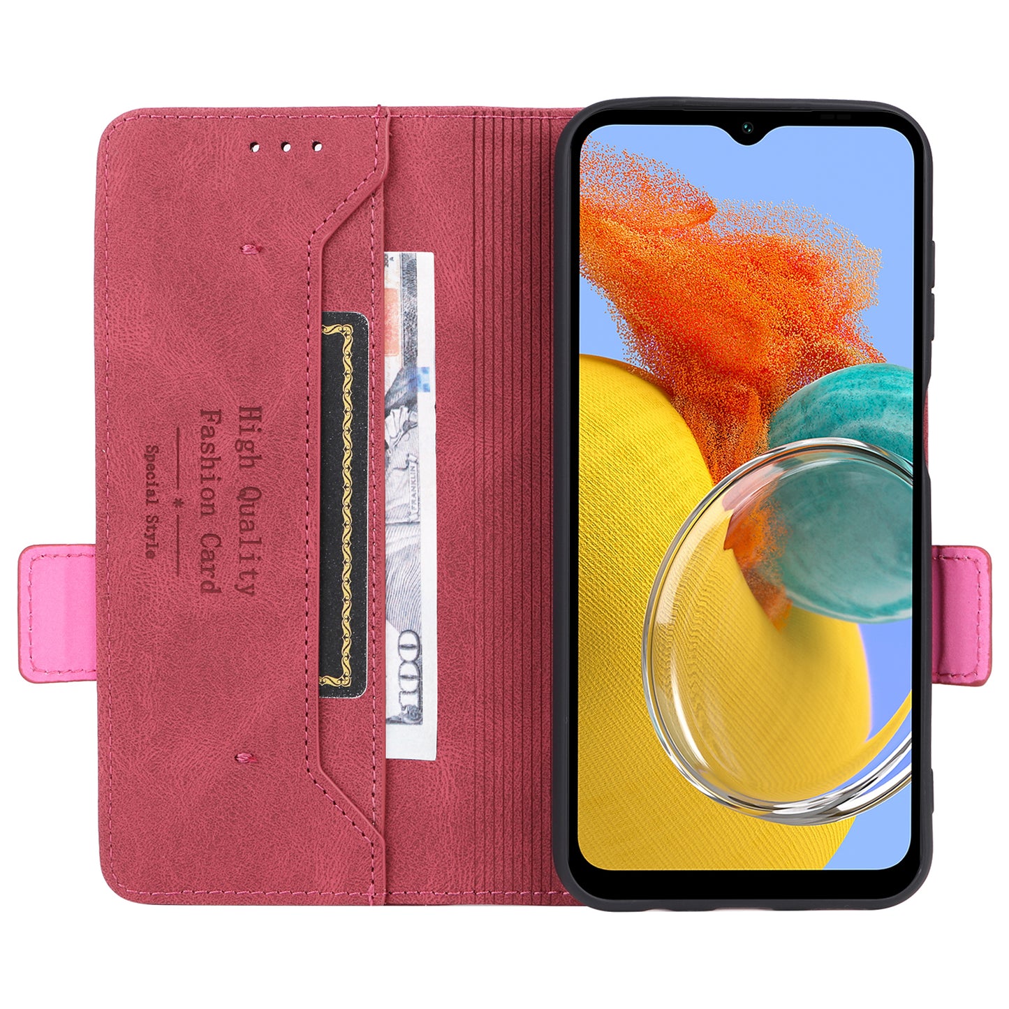 For Samsung Galaxy M14 5G Leather Wallet Phone Case Hardware Decor Flip Stand Cover