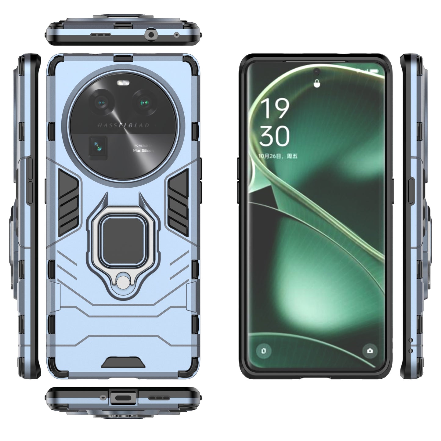 For Oppo Find X6 TPU+PC Protective Phone Case with Ring Kickstand Shockproof Armor Cover