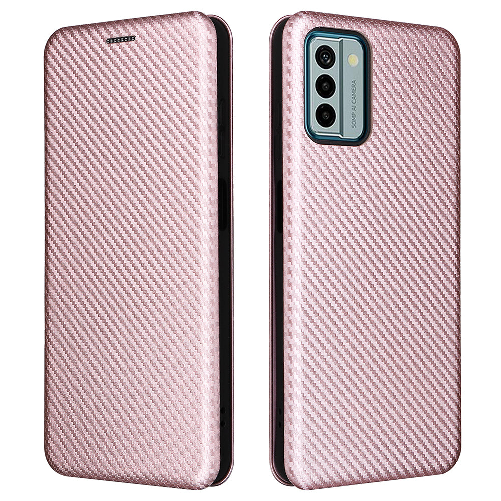 For Nokia G22 Carbon Fiber Texture Leather Case Flip Folio Stand Phone Cover with Card Holder
