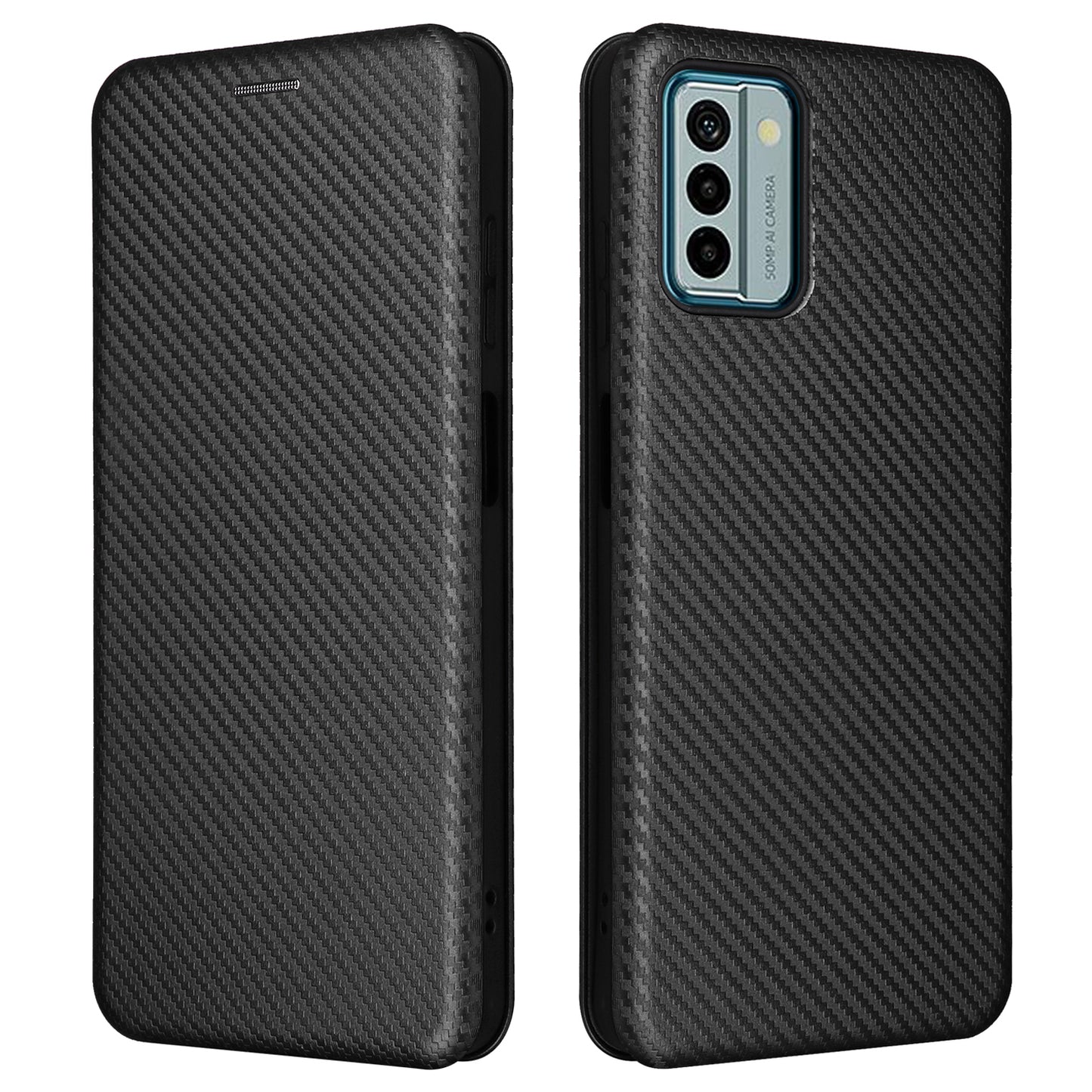 For Nokia G22 Carbon Fiber Texture Leather Case Flip Folio Stand Phone Cover with Card Holder