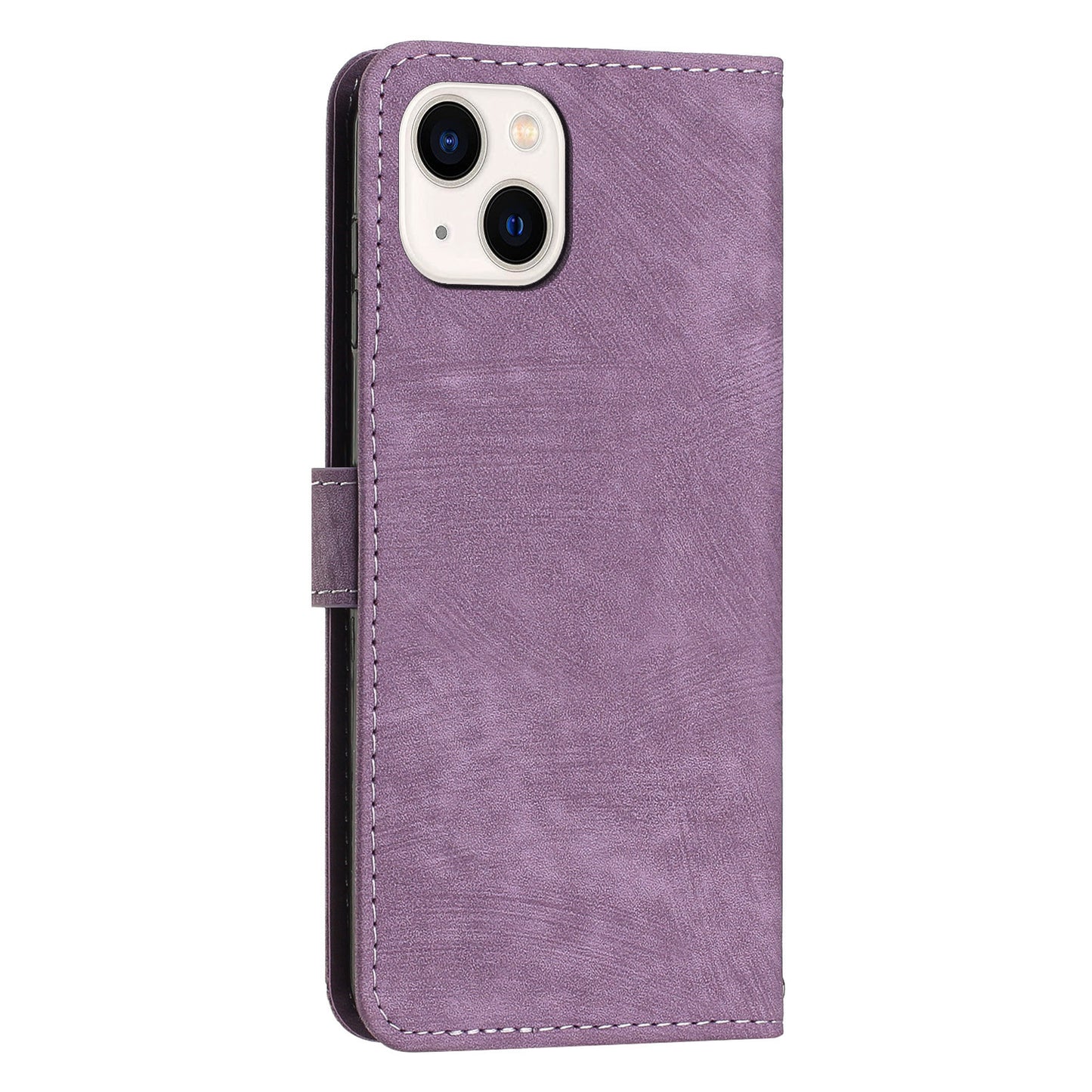 For iPhone 14 / 13 Stand Leather Phone Case Skin-touch Lines Imprinted Wallet Cover