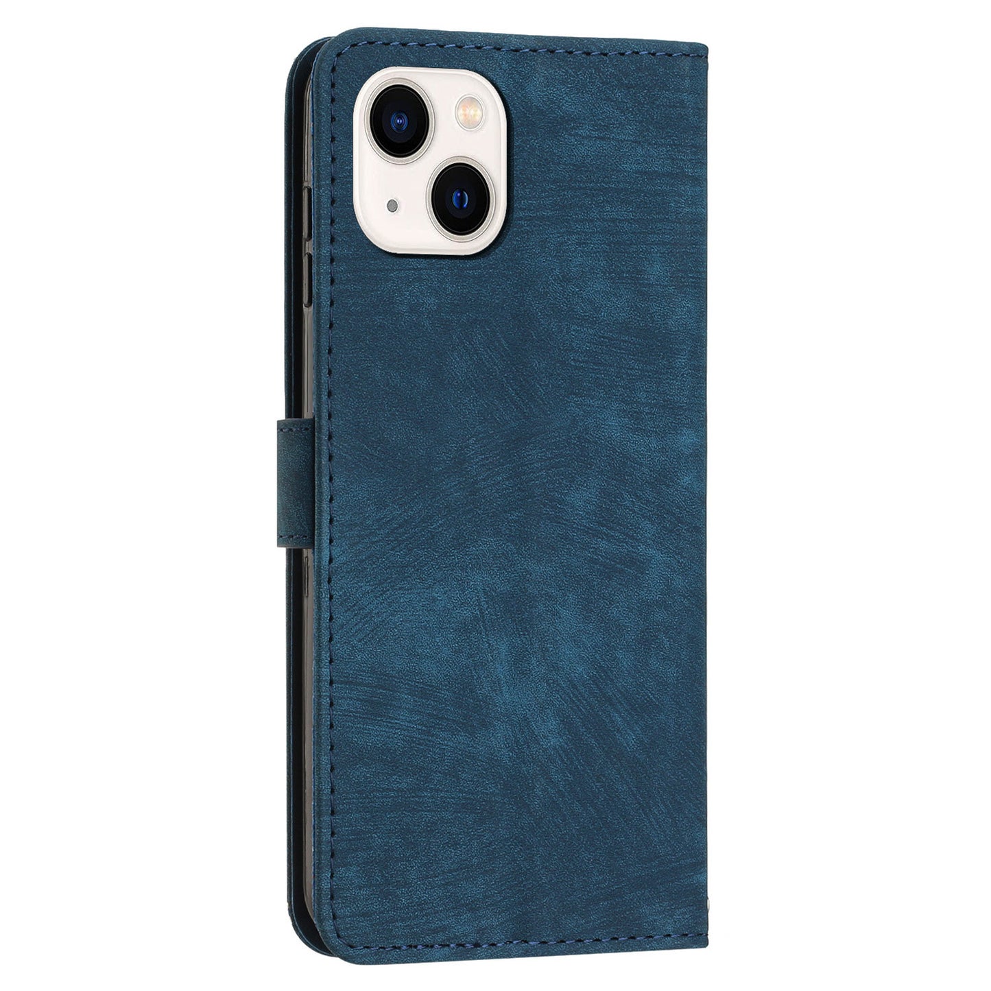 For iPhone 14 Plus Flip Folio Cover PU Leather Lines Imprinted Stand Crossbody Wallet Phone Case