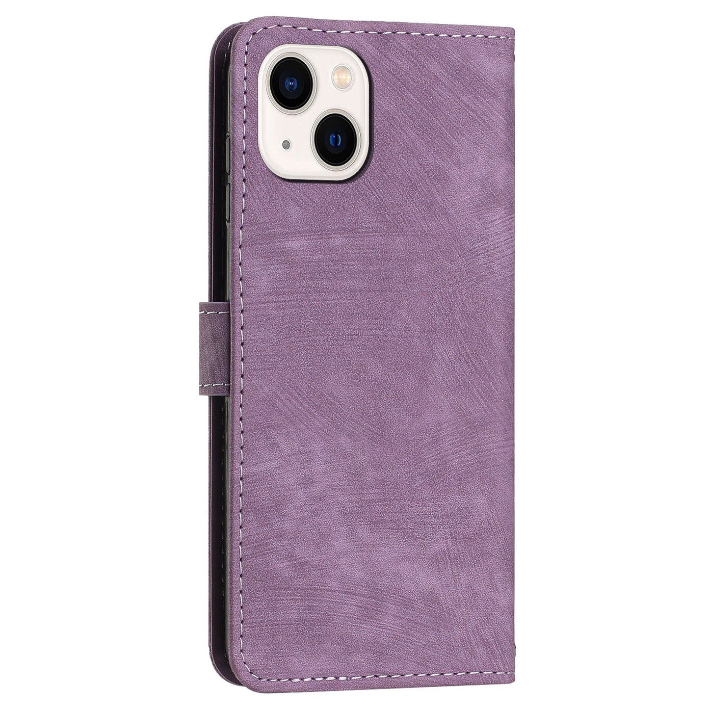 For iPhone 14 Plus Flip Folio Cover PU Leather Lines Imprinted Stand Crossbody Wallet Phone Case