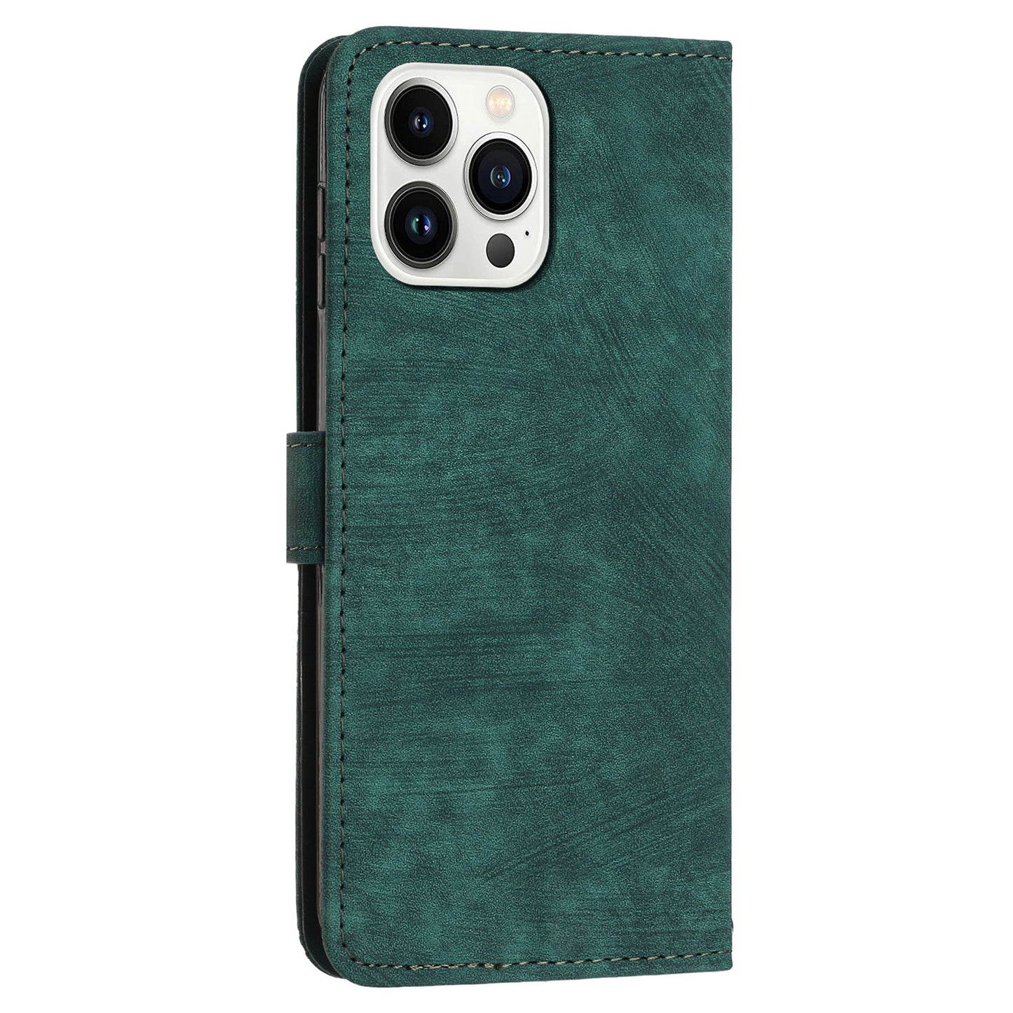 For iPhone 14 Pro PU Leather Skin-touch Protective Cover Lines Imprinted Wallet Stand Folio Phone Case