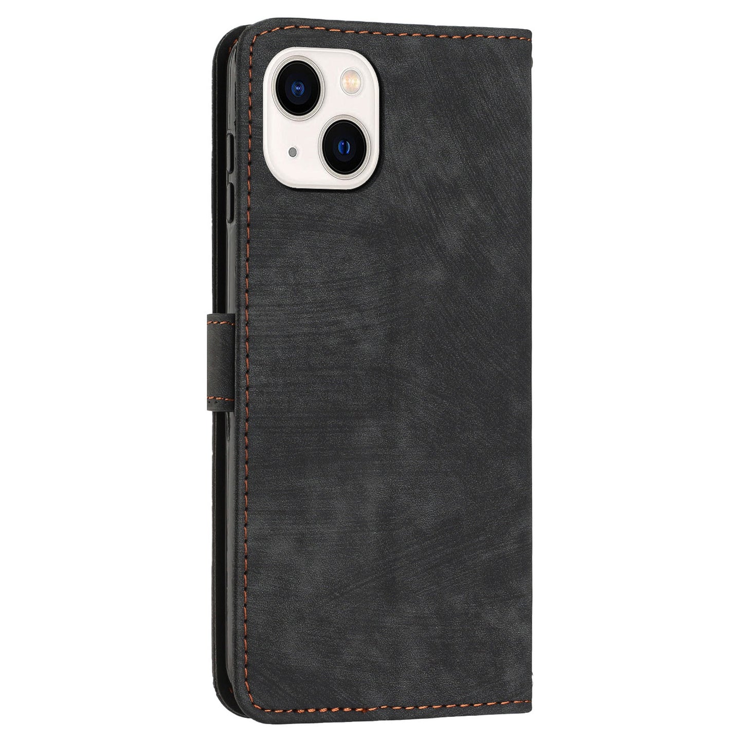 For iPhone 14 / 13 6.1 inch PU Leather Phone Case Stand Lines Imprinted Skin-touch Wallet Cover
