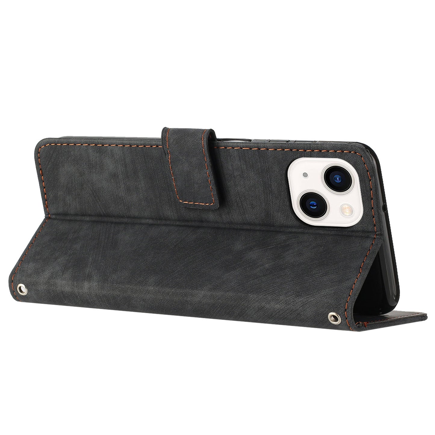 For iPhone 14 / 13 6.1 inch PU Leather Phone Case Stand Lines Imprinted Skin-touch Wallet Cover