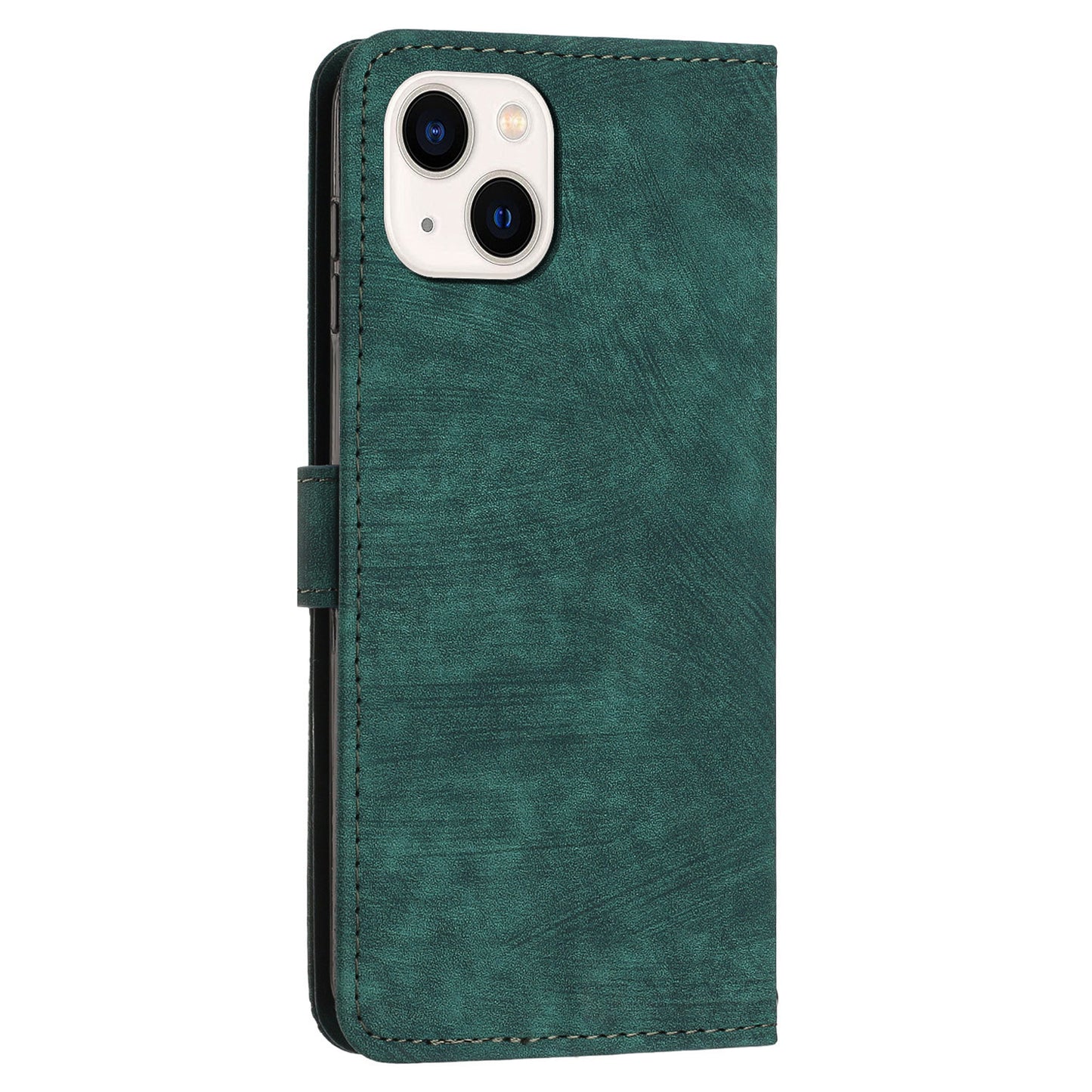 For iPhone 14 / 13 6.1 inch PU Leather Phone Case Stand Lines Imprinted Skin-touch Wallet Cover
