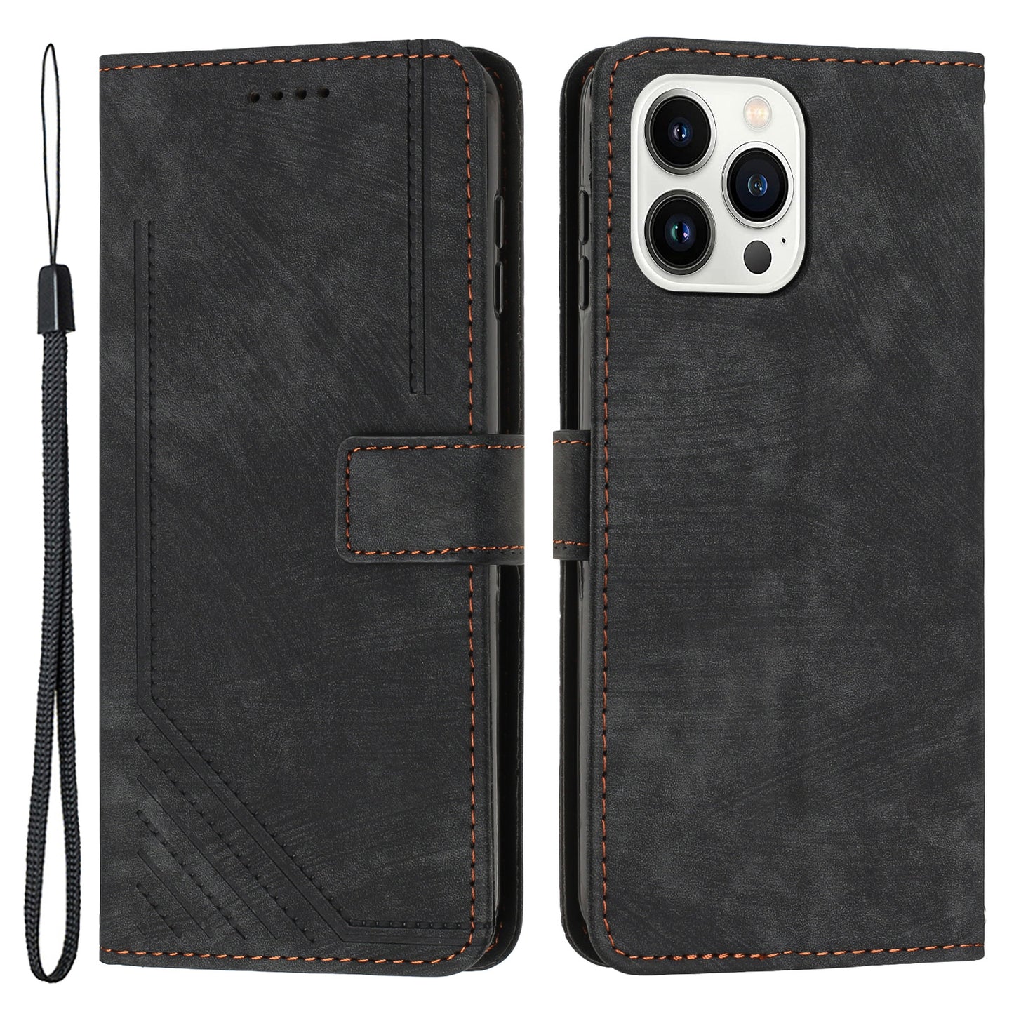For iPhone 14 Pro Skin-touch Leather Phone Case Lines Imprinted Wallet Stand Cover