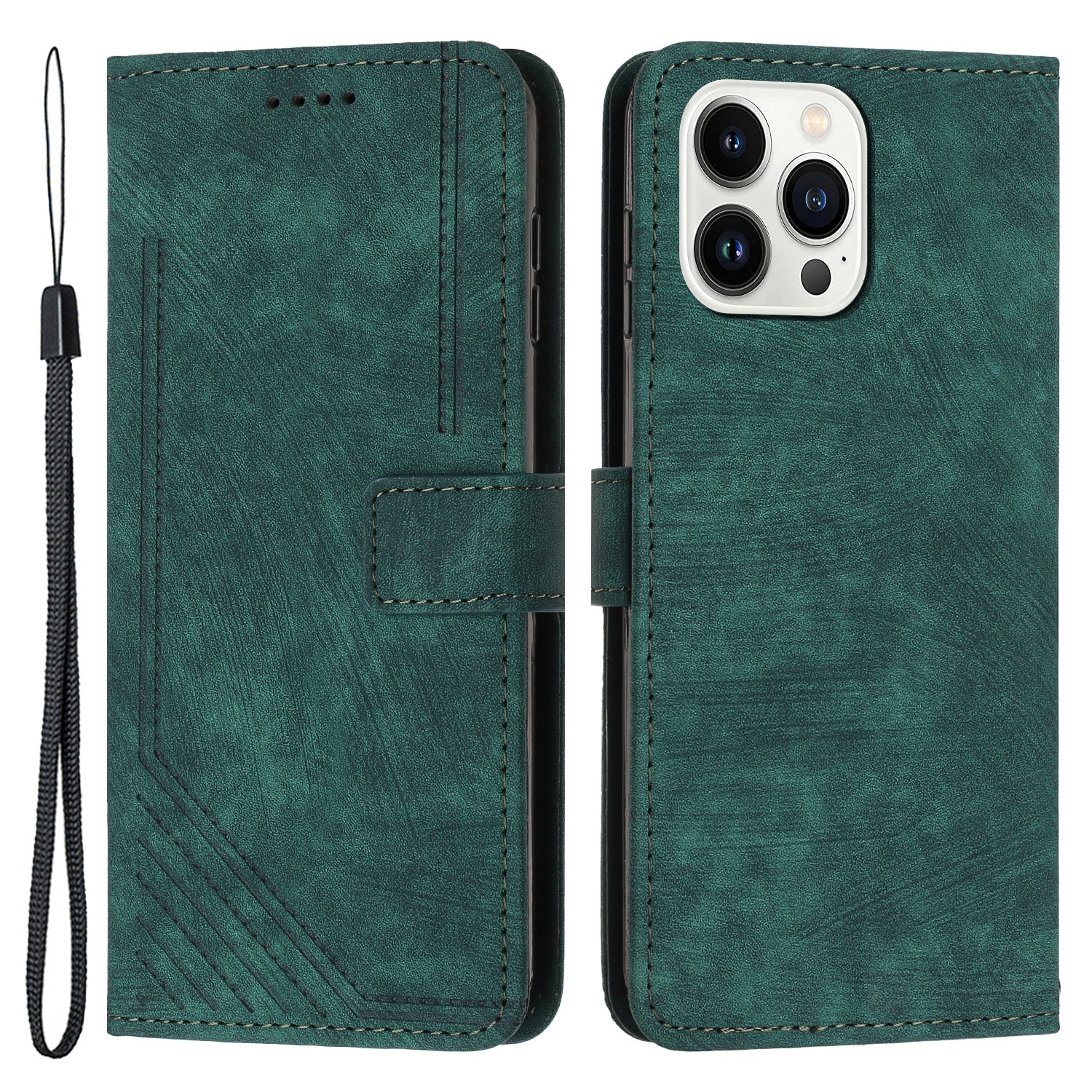 For iPhone 14 Pro Skin-touch Leather Phone Case Lines Imprinted Wallet Stand Cover
